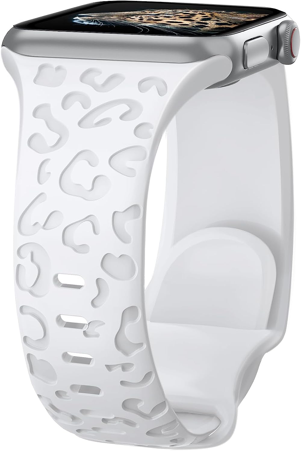 Leopard Engraved Silicone Watch Band for Apple Watch Band 38Mm 40Mm 41Mm 42Mm 44Mm 45Mm Women Men, Waterproof Cheetah Sport Strap Wristbands for Iwatch Series 8 7 6 SE 5 4 3 2 1  Alibaydoo White 38MM/40MM /41MM 