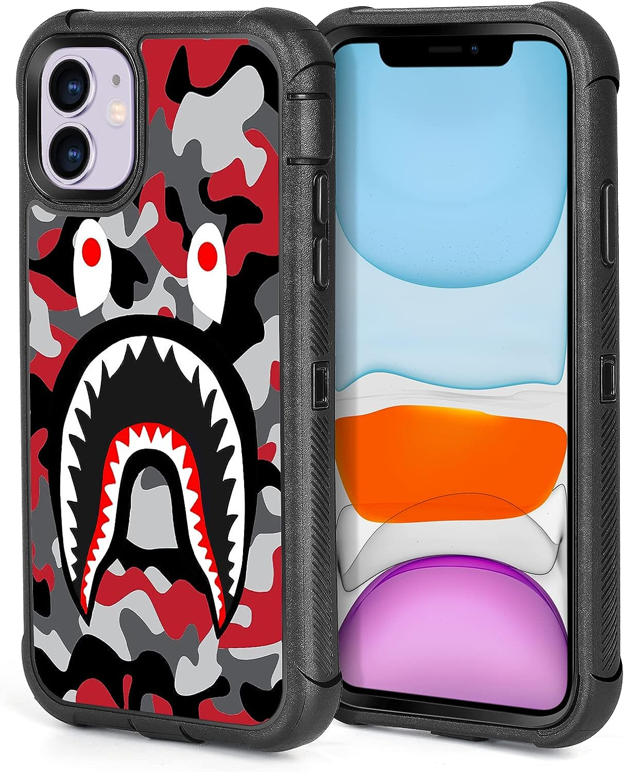 XWMHHP Compatible with Iphone 12 Case Iphone 12 Pro Case Goth Rock Skull Design for Women Girls,3-Layer Rugged Shockproof Hard Plastic Bumper +Soft Silicone Rubber Heavy Duty Case - Gothic Skeleton  XWMHHP Red Gray Shark Iphone 12/12 Pro 
