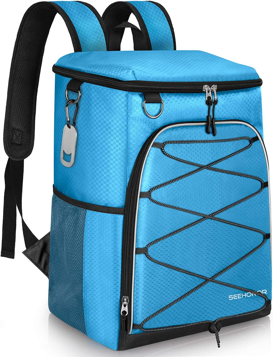 SEEHONOR Insulated Cooler Backpack Leakproof Soft Cooler Bag Lightweight Backpack Cooler for Lunch Picnic Fishing Hiking Camping Park Beach, 25 Cans  SEEHONOR Blue  