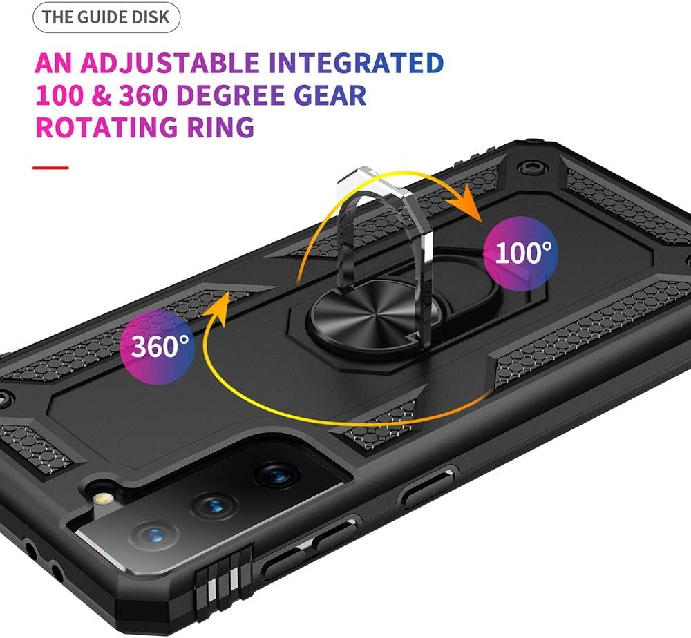 Military Grade Drop Impact for Samsung Galaxy S21 plus Case Galaxy S21 plus 5G Case 360 Metal Rotating Ring Kickstand Holder Armor Heavy Duty Shockproof Case for Galaxy S21 plus Phone Case (Black)  Dionsibei   