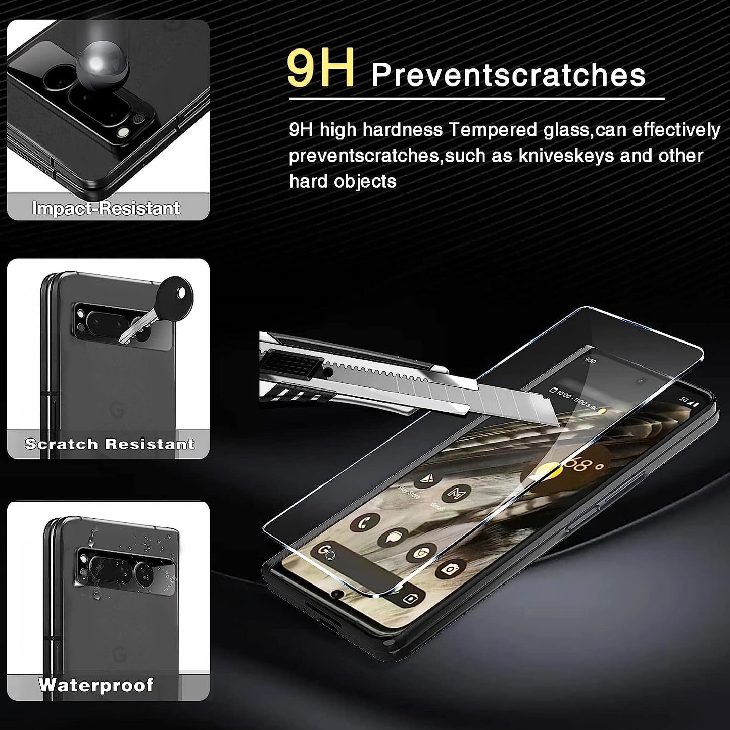 Milomdoi [9-In-1] for Google Pixel Fold 5G Screen Protector [3 Pack inside and 3 Pack Front] with 3 Pack Tempered Glass Camera Lens Protector with Mounting Positioner Accessories No Bubbles  Milomdoi   