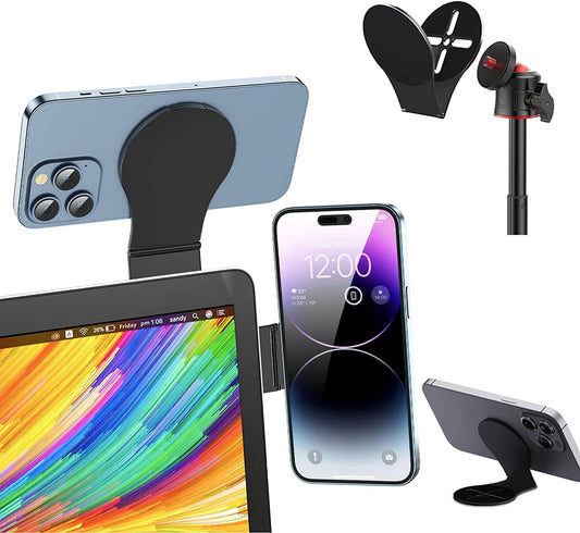 Jkoailiwi Multifunctional Magnetic Phone Holder for Laptop/Continuity Camera/Tripod/Tesla, Foldable Monitor Slim Side Webcam Mount, Portable Desktop Kickstand for Magsafe Iphone 14/13/12 & All Phones  Jkoailiwi   