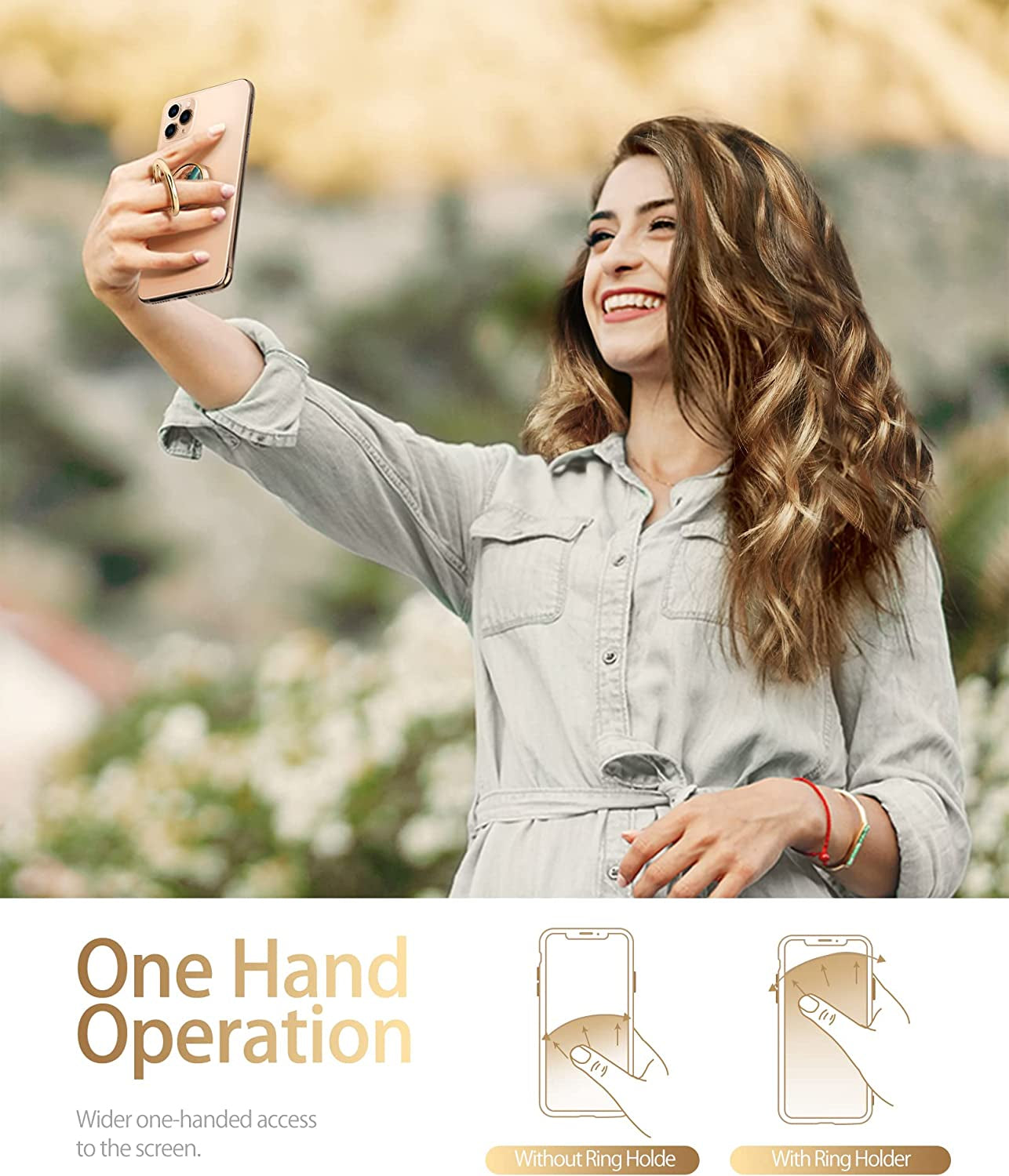 GVIEWIN Marble Cell Phone Ring Holder, Metal Kickstand Grip for Magnetic Car Mount Compatible with Iphone 14 Pro Max/14 Plus/13/12 Series & Galaxy S22/S23 Ultra and Other Smartphones(Drift Sand/Brown)  GVIEWIN   