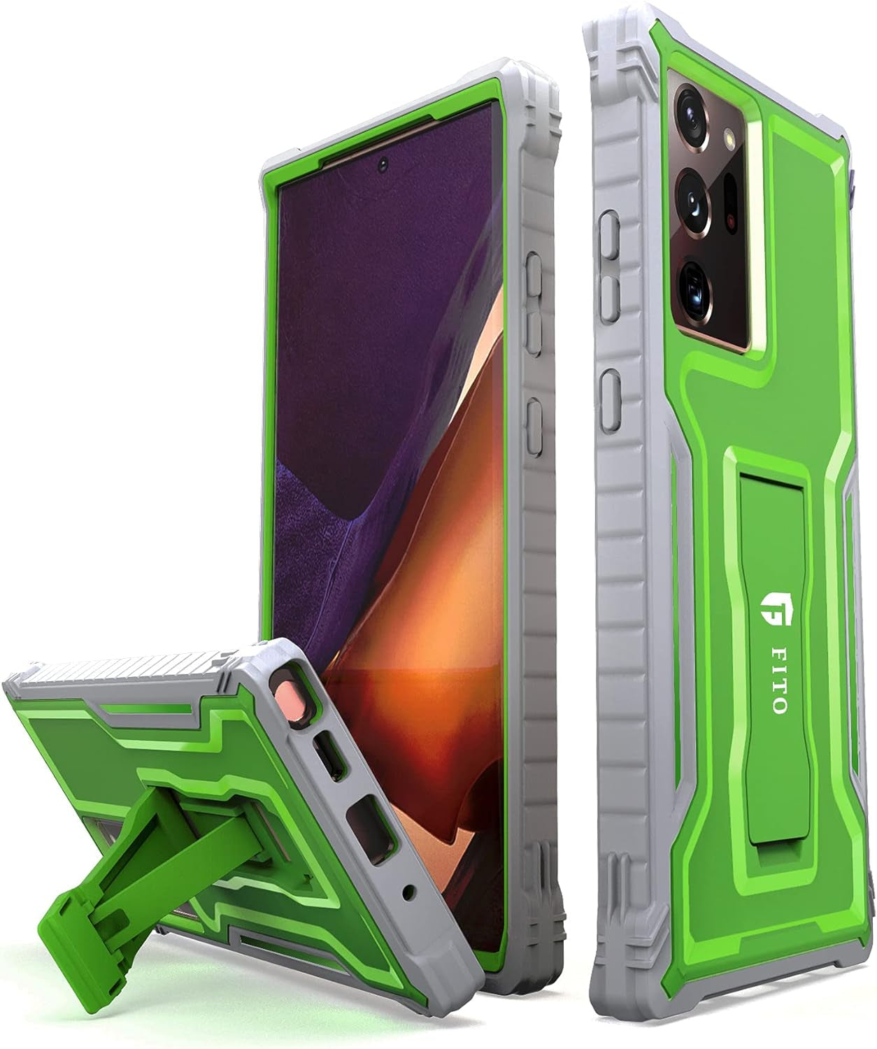 FITO Samsung Galaxy Note 20 Case, Dual Layer Shockproof Heavy Duty Case for Samsung Note 20 5G Phone without Screen Protector, Built-In Kickstand (Black, 6.7 Inch)  FITO Green / 6.9'' Note 20 Ultra 