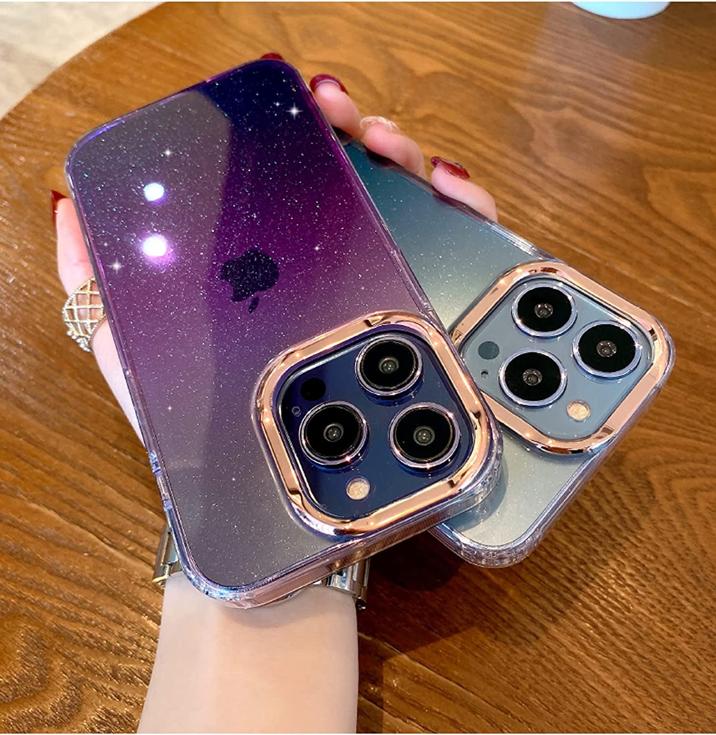 Uioeua Compatible with Iphone 14 Pro Max Case for Women Girls,Luxury Shiny Fashion Gradient Glitter Bling Cute Clear Acrylic Plate Shockproof Case for Iphone 14 Pro Max(Gradient Purple)  Uioeua   