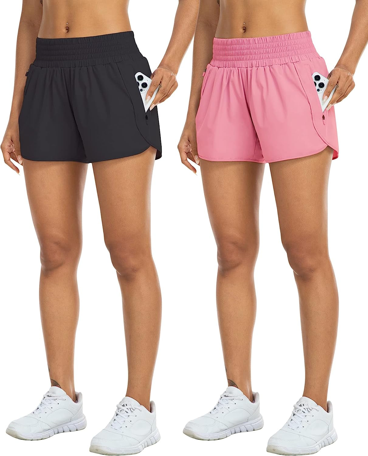 YEZII Athletic Shorts for Women with Pockets High Waist Running Workout Shorts Gym Yoga White Summer Shorts  YEZII   