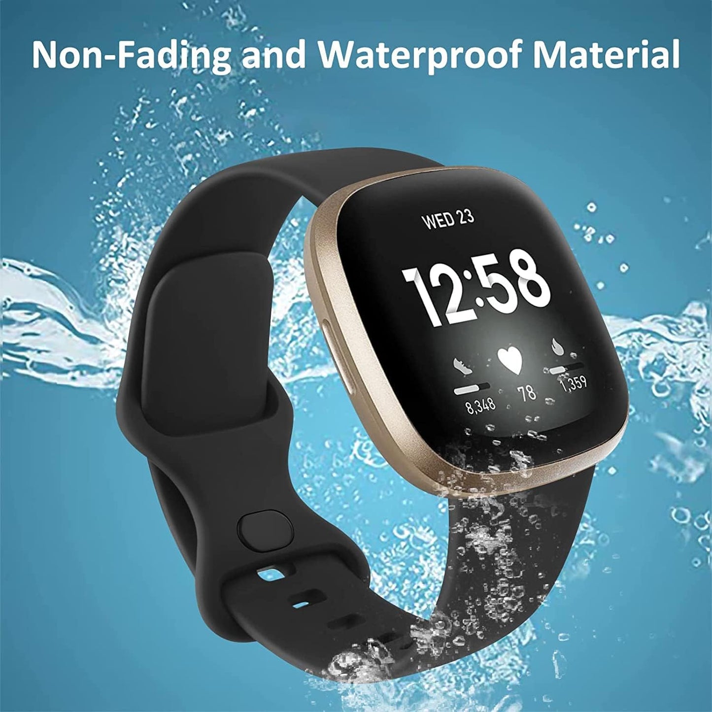 4 Pack Sport Bands Compatible with Fitbit Sense/Versa 3,Classic Soft Silicone Replacement Wristbands for Versa 3 Smart Watch Women Men Large（Black+Dark Blue+Rock Cyan+Grey）  SENGKOB   