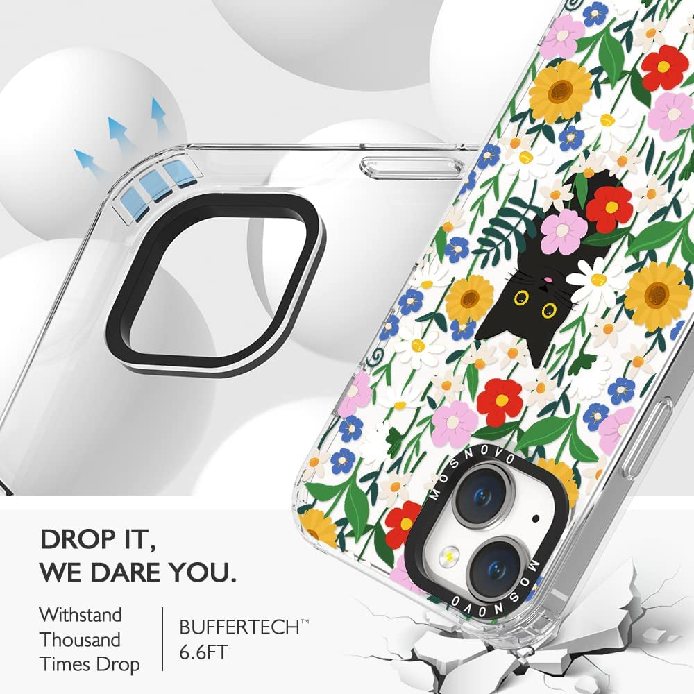 MOSNOVO Compatible with Iphone 14 Case, [Buffertech 6.6 Ft Drop Impact] [Anti Peel off Tech] Clear TPU Bumper Phone Case Cover with Cute Black Cat in Garden Designed for Iphone 14 6.1"  MOSNOVO   