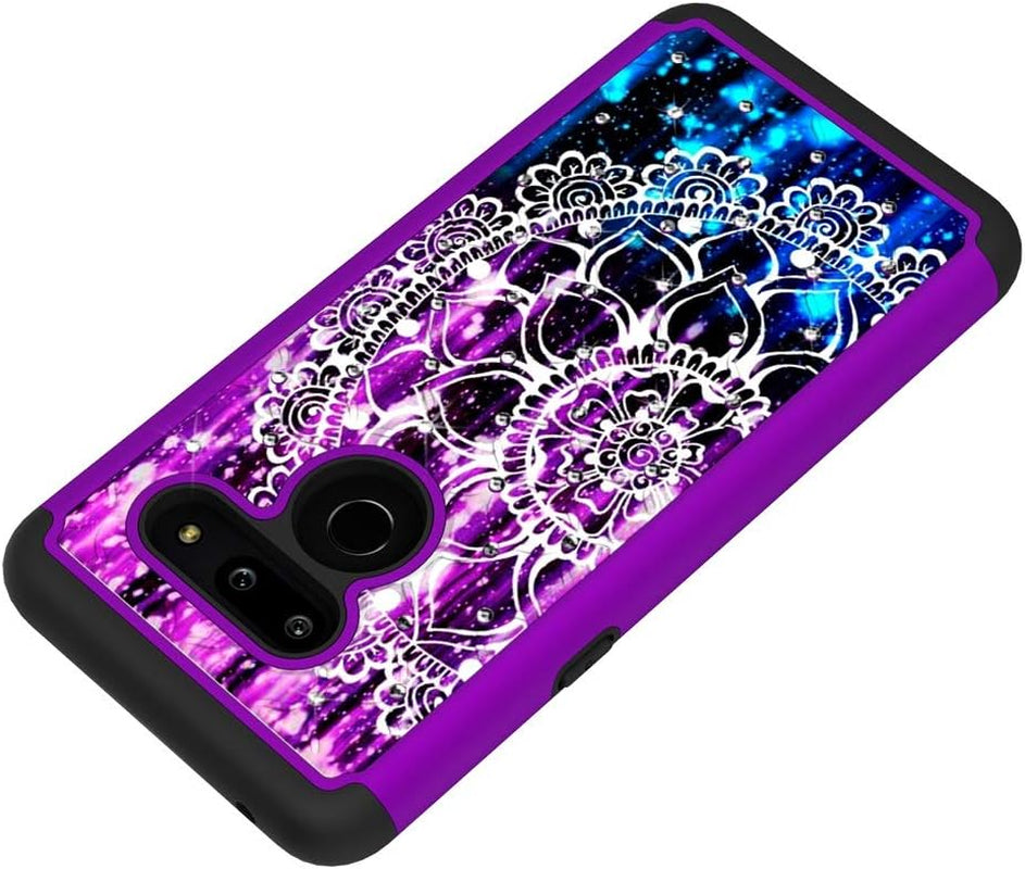 Zase LG G8 Thinq Case, Design for LG G8 Slim Hybrid Dual Layer Protection [Jewel Rhinestones] Shockproof Cute Girls Woman Sparkly Crystal Gem Cover [Bling Diamond] (Purple Blue Mandala Flower)  Zase   