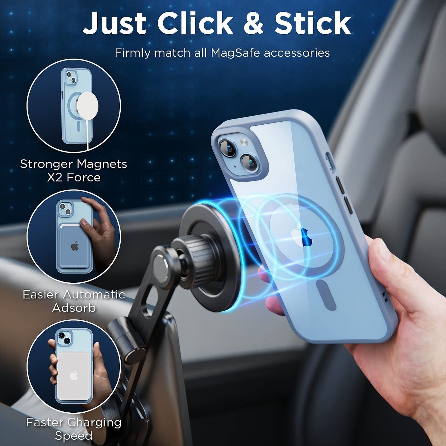 (2023 New) for Iphone 14 Case with Magsafe, [Strong Magnet] [Non-Yellowing] [10FT Military Grade Protection] Magnetic Clear Slim Mag Safe Bumper Thin Cover for (Apple Iphone14, Clear-Sierra Blue)  Gotrays Gavin LLC   