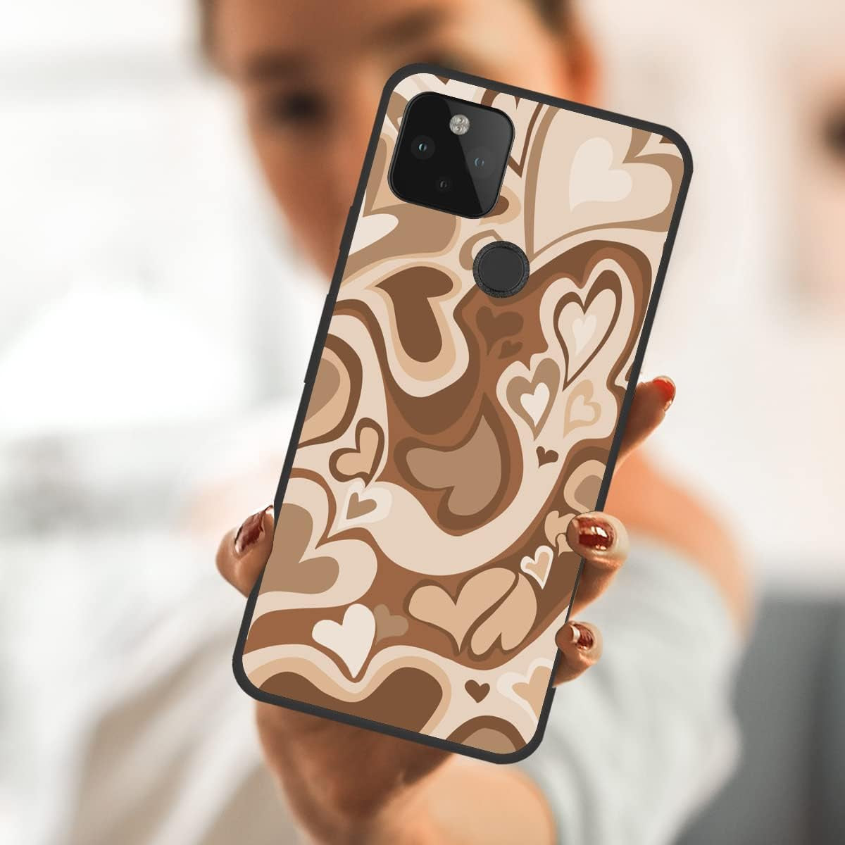 Zaztify Phone Case for Google Pixel 4A 5G, Lovely Irregular Brown Love Heart Khaki Lovecore Aesthetic Cute Shockproof Protective Anti-Slip Thin Soft Cover Shell  zaztify   