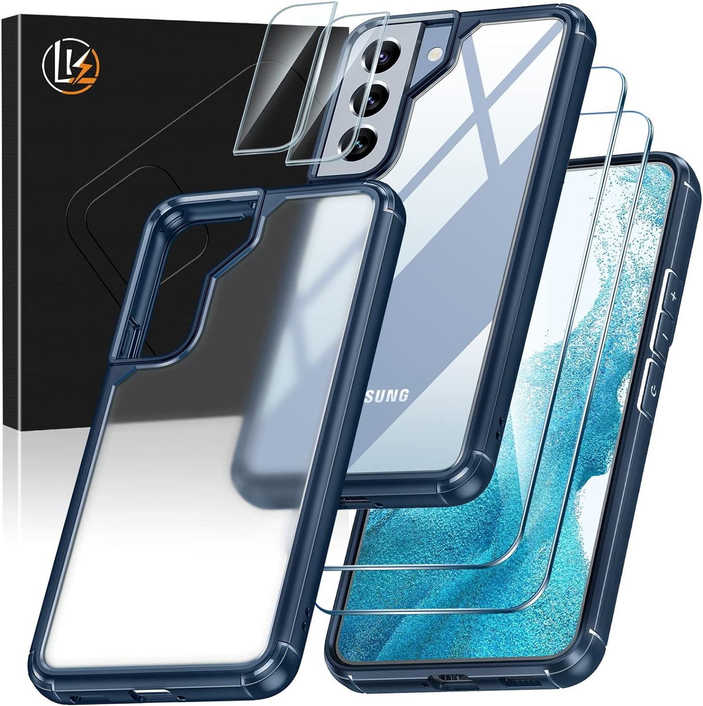 LK for Samsung Galaxy A13 5G Case, Galaxy A13 5G Case with Screen Protector, Dual Layer Heavy Duty Tough Rugged Shockproof Protective Phone Case for Samsung A13 5G, Black  LK Matte Blue Galaxy S22 