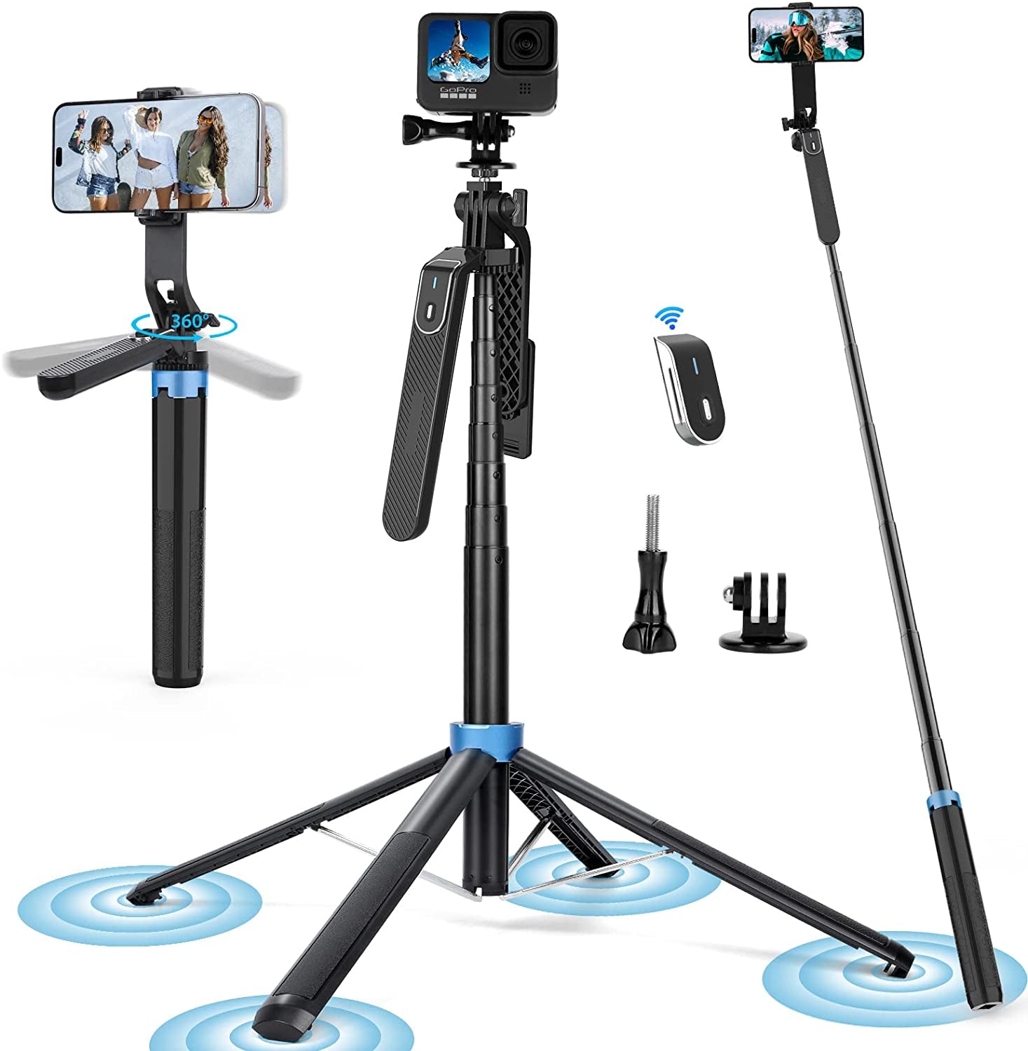 Eocean 71" Tall Selfie Stick Tripod Quadripod with Remote & Video Balance Handle, Aluminum Alloy Extendable Cell Phone Tripod Stand, Travel Tripod Phone Holder Compatible with Iphone/Android/Gopro  EOCEAN   