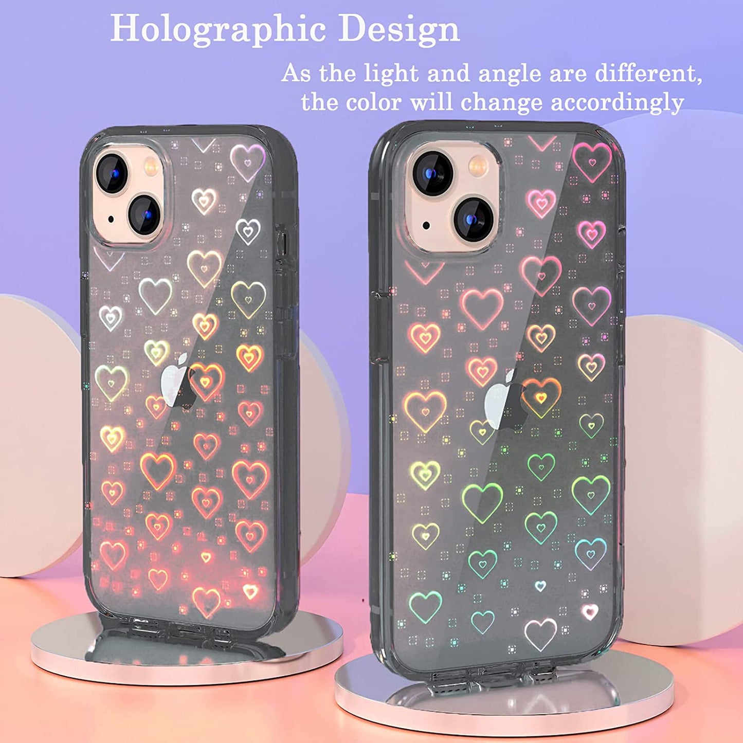 Tksafy Case Compatible Iphone 14 Case, Clear Glitter Cute Laser Holographic Love Heart Pattern for Women Girls, Anti-Yellow Hard PC Protective Phone Cover for Iphone 14 6.1-Inch 2022, Light Black  Tksafy   