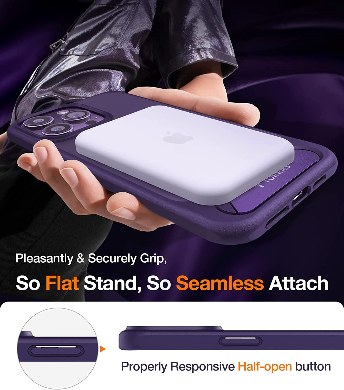 TORRAS 2-In-1 Magnetic Case with Stand Designed for Iphone 14 Pro Case [Military Grade Drop Tested] [Compatible with Magsafe] Slim Translucent Matte Case for Iphone 14 Pro Phone Case 6.1", Purple  TORRAS   