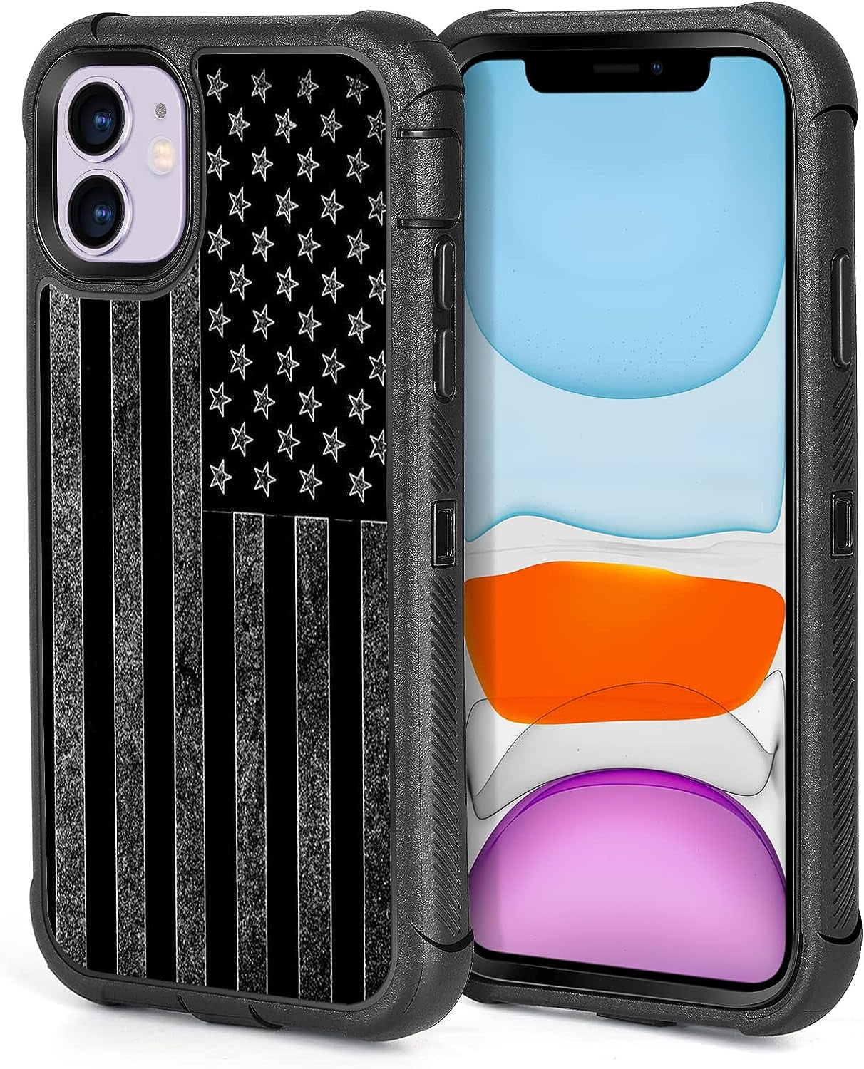 XWMHHP Compatible with Iphone 12 Case Iphone 12 Pro Case Goth Rock Skull Design for Women Girls,3-Layer Rugged Shockproof Hard Plastic Bumper +Soft Silicone Rubber Heavy Duty Case - Gothic Skeleton  XWMHHP Black And White American Flag Iphone 12/12 Pro 