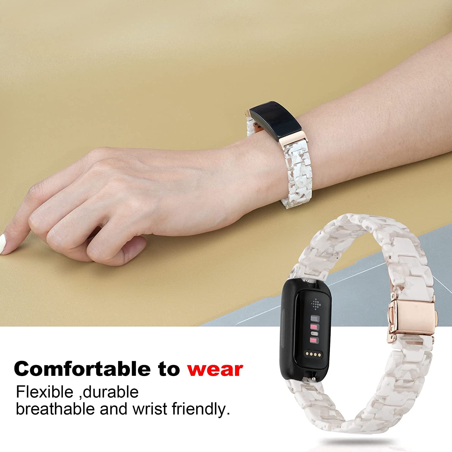 Wongeto Compatible with Fitbit Inspire 2 & Inspire/Inspire HR Bands for Women Girls, Resin Wristband Strap with Stainless Steel Buckle Replacement Bands for Fitbit Inspire Accssorises(White Flower)  Wongeto   