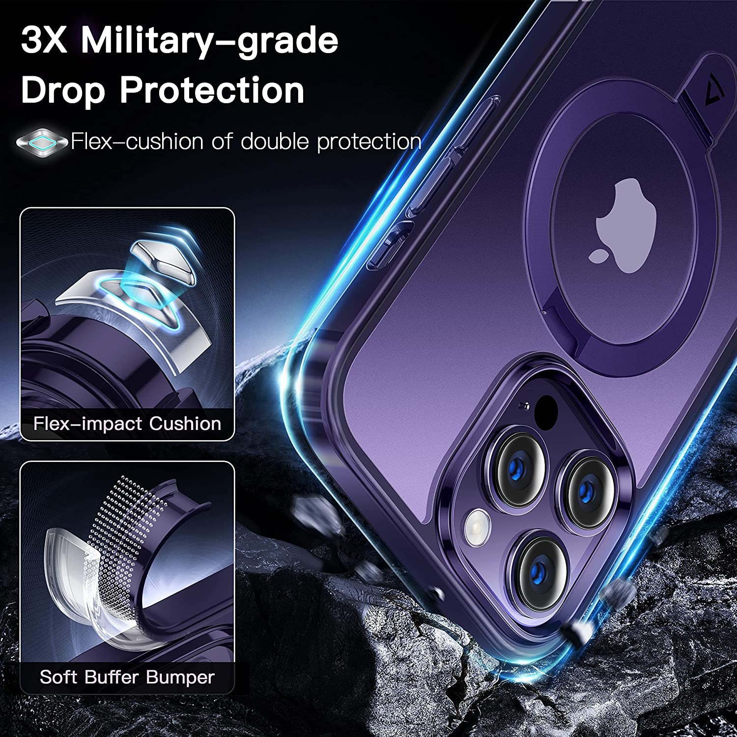 Alphex Invisible Stand Magnetic Case for Iphone 14 Pro [Look as Bare Iphone][Compatible with Magsafe] Military Grade Shockproof Matte Slim Phone Cover Ring Holder Women Men 6.1 Inch, Deep Purple  Alphex   