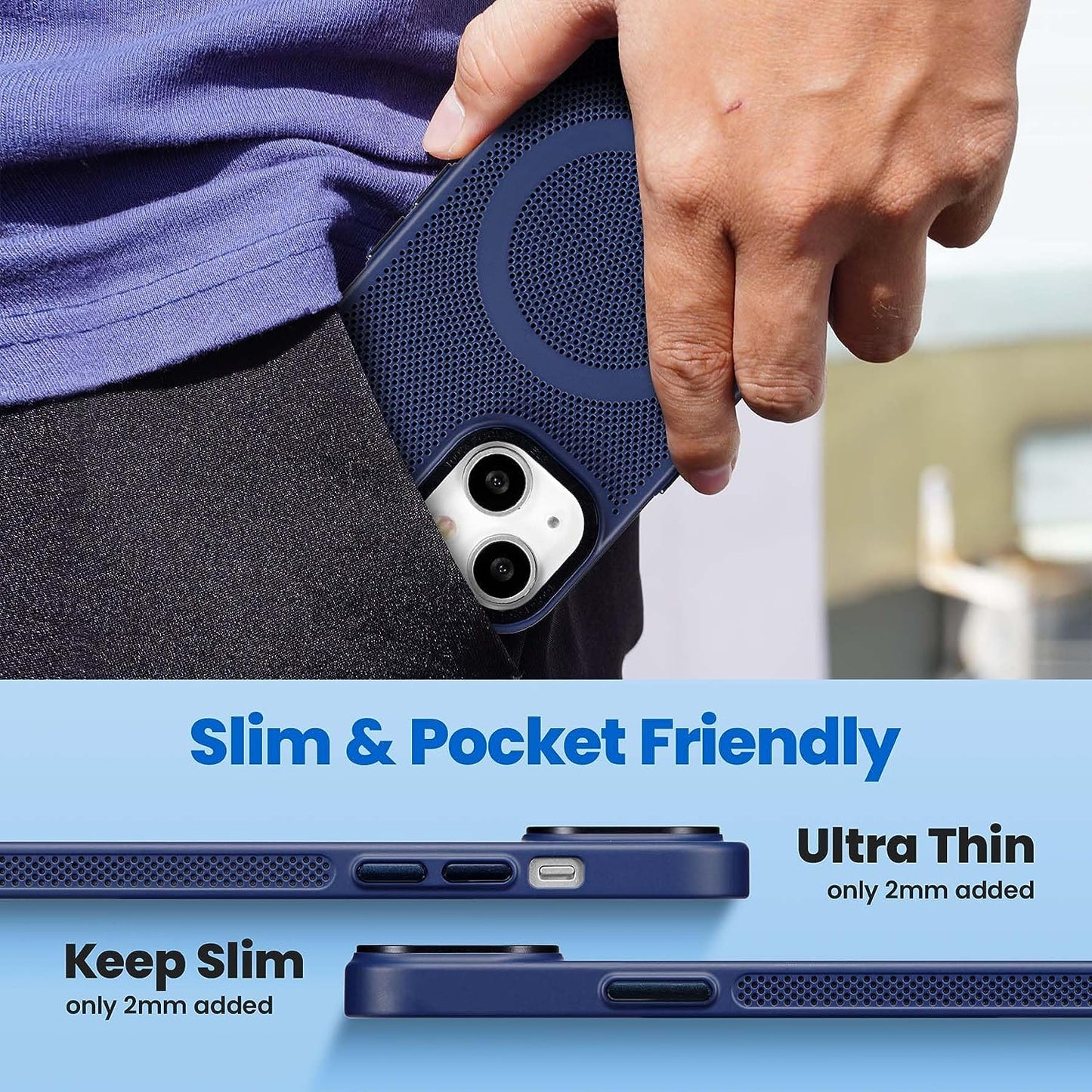 ZCDAYE for Iphone 13 Magnetic Case, 3D Hollow Mesh Heat Dissipation Phone Case Compatible with Magsafe, Breathable Cooling Hard PC Shockproof Cover for Iphone 13(6.1 Inch, Dark Blue)  ZCDAYE   