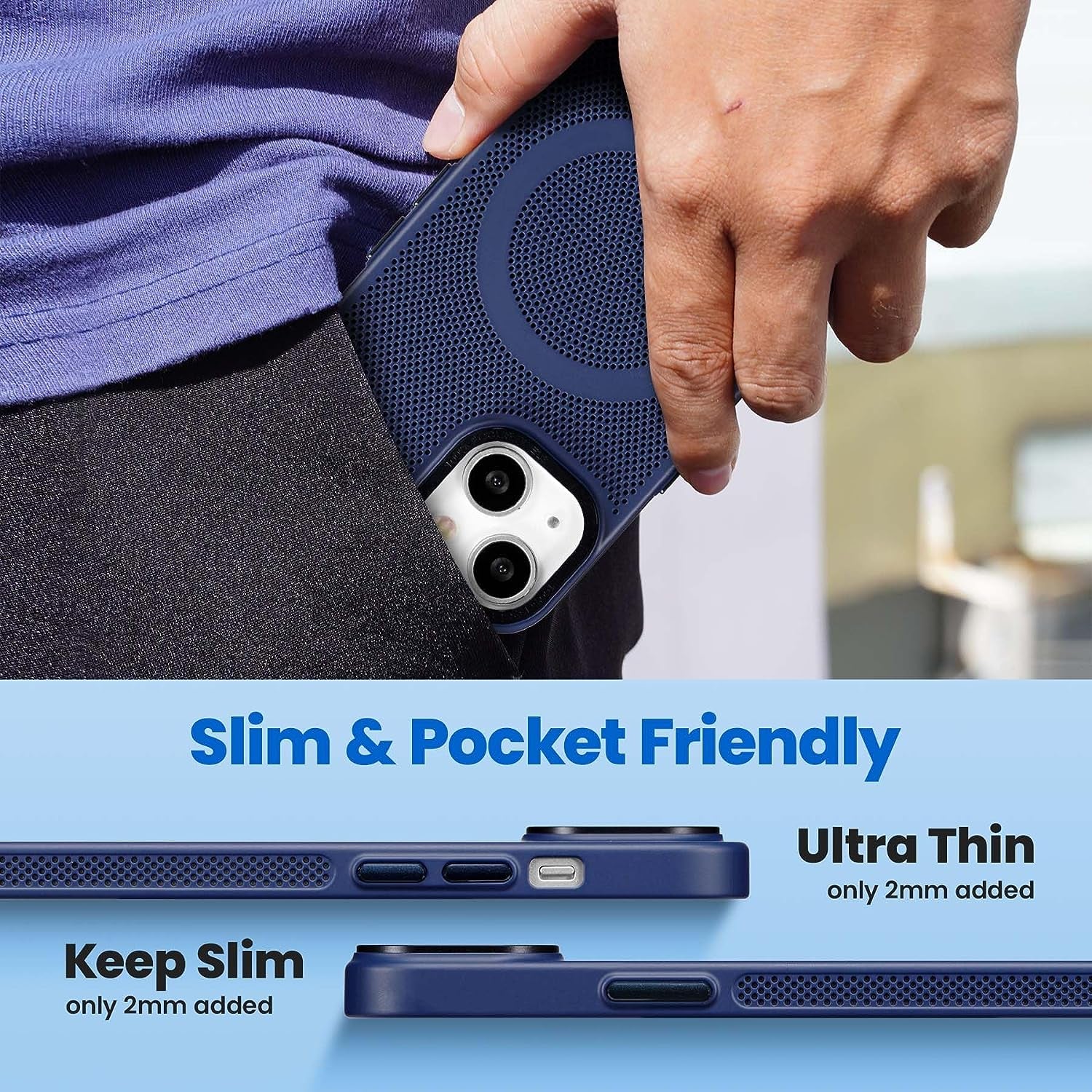 ZCDAYE for Iphone 13 Magnetic Case, 3D Hollow Mesh Heat Dissipation Phone Case Compatible with Magsafe, Breathable Cooling Hard PC Shockproof Cover for Iphone 13(6.1 Inch, Dark Blue)  ZCDAYE   