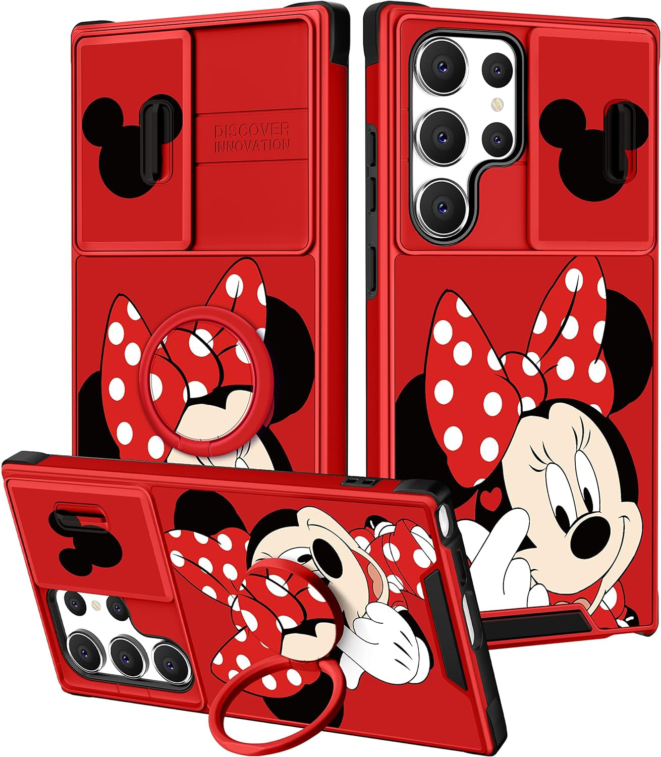 Oqpa for Samsung Galaxy S22 Ultra Case Cute Cartoon Case with Camera Cover+Ring Holder for Women Girly Girls Boys Kids Galaxy S22 Ultra Kawaii Funny Unique Case for Samsung S22 Ultra, Happy Miki  meitong2020 1-Heart Minni  