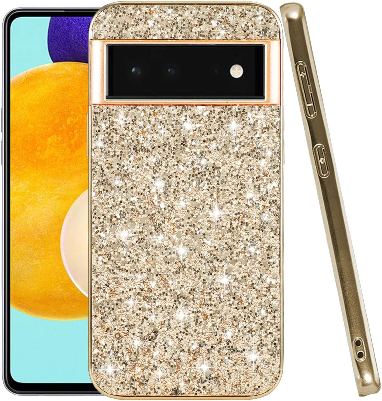 Compatible with Google Pixel 6 Pro Case Glitter Bling Google Pixel 6 Pro Phone Case for Girls Cute Bumper Shockproof Protective Case (Google Pixel 6 Pro, Silver)  Generic Gold Google Pixel 6 Pro 