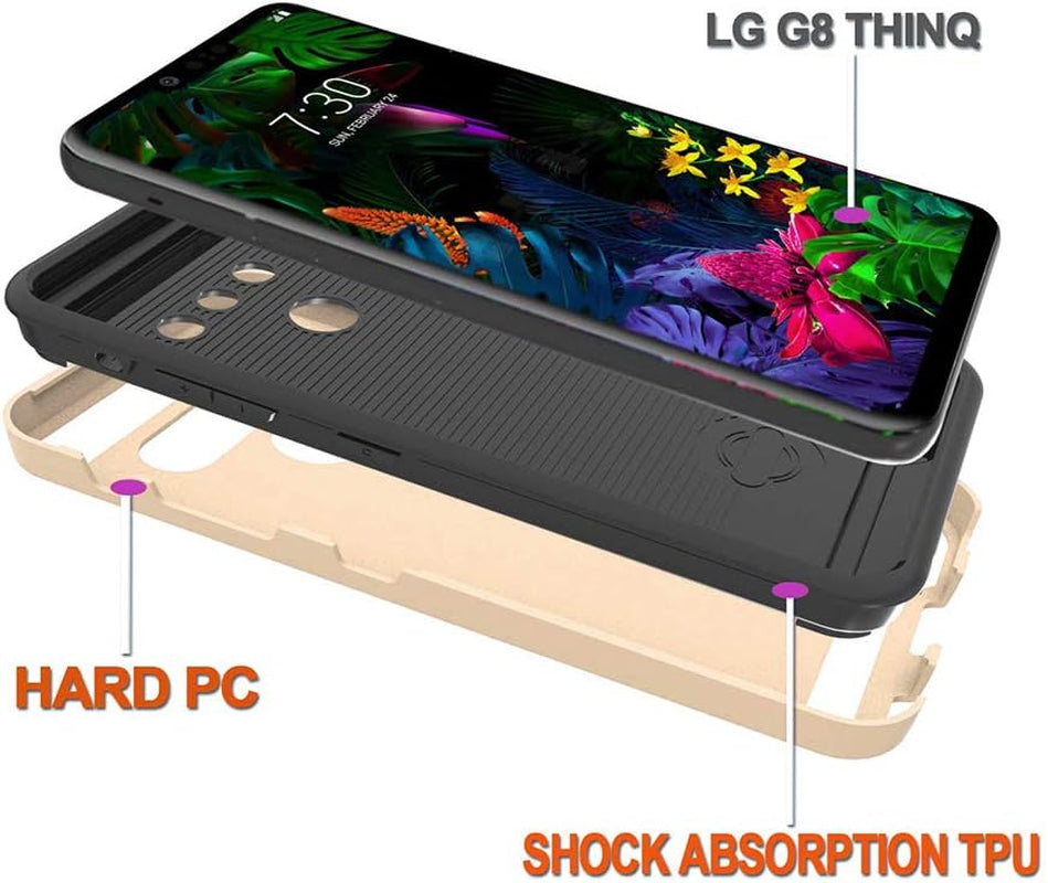 NEM Case LG G8 Thinq Phone Case, LG G8 Phone Case, LG G8 Hybrid Dual Layer Case, Shock Resistant Brushed Texture Full-Body Protective Cover Gold  NEM   