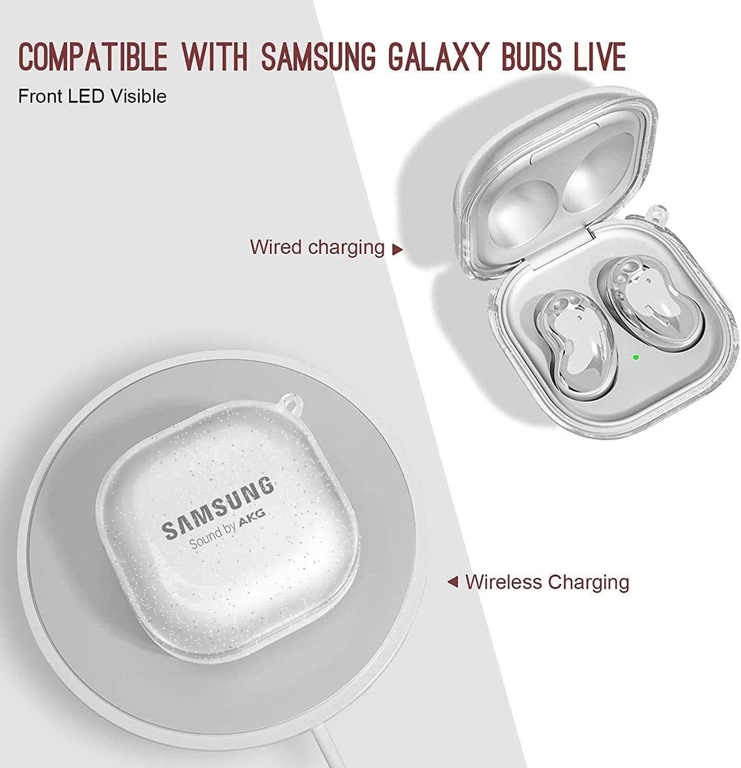 AIIKO Compatible Galaxy Buds 2 Pro Case 2022/Galaxy Buds 2/Pro Case 2021 /Galaxy Buds Live Case 2020 Clear Soft TPU Shockproof Case Protective Cover for Samsung Earbuds with Keychain - Glitter Clear  AIIKO   