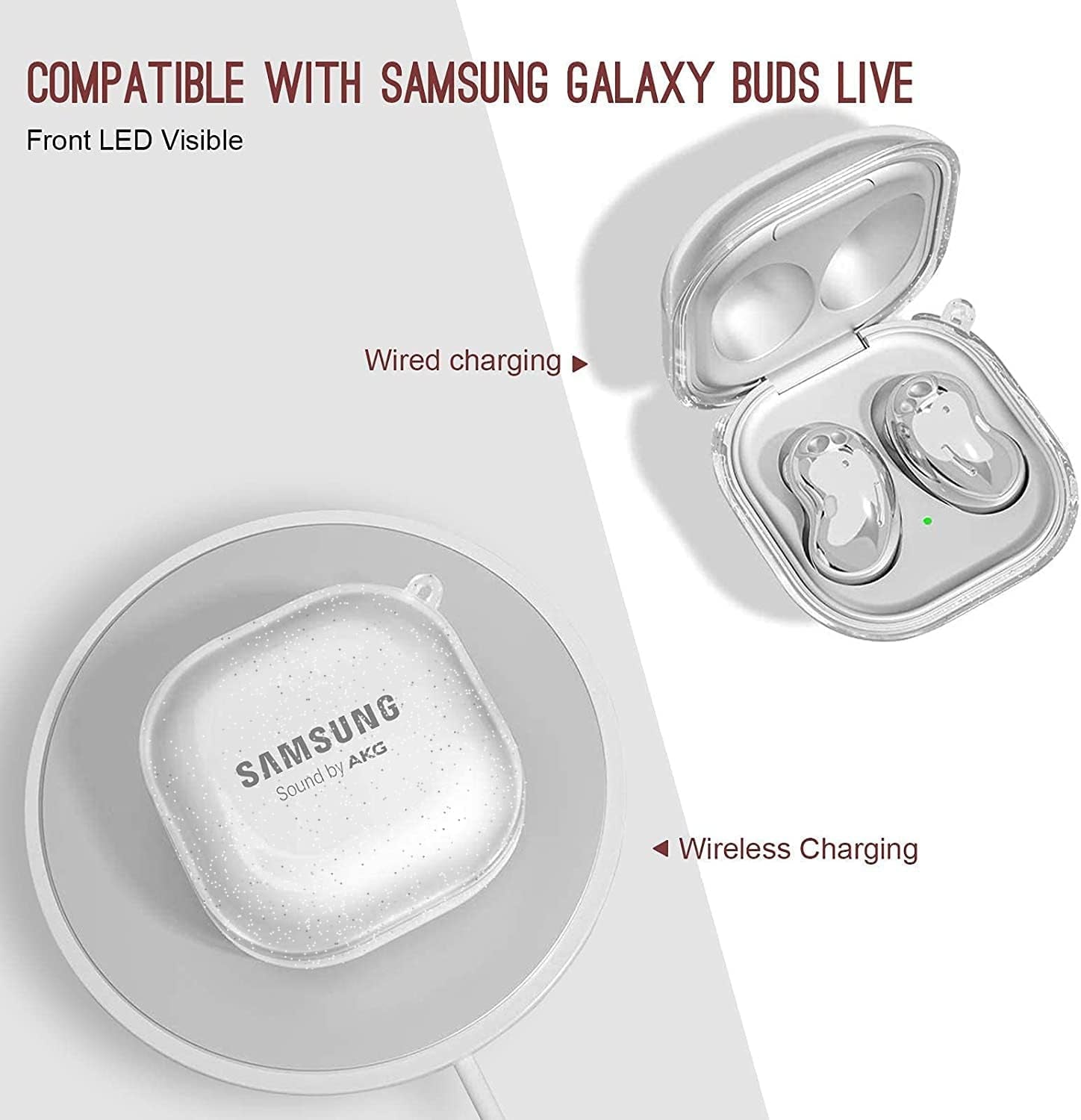 AIIKO Compatible Galaxy Buds 2 Pro Case 2022/Galaxy Buds 2/Pro Case 2021 /Galaxy Buds Live Case 2020 Clear Soft TPU Shockproof Case Protective Cover for Samsung Earbuds with Keychain - Glitter Clear  AIIKO   