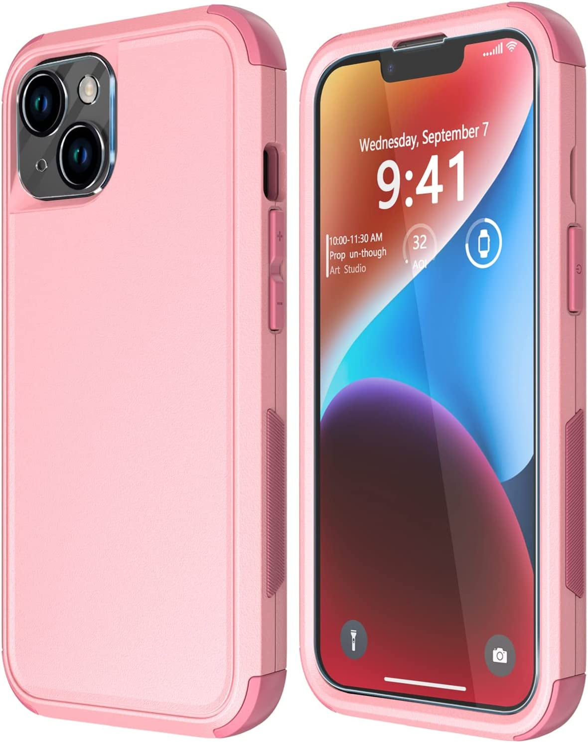 Diverbox for Iphone 14 Case [Shockproof] [Dropproof] [Tempered Glass Screen + Camera Lens Protector],Heavy Duty Protection Phone Case Cover for Apple Iphone 14 (Dark Green)  DiverBox Pink  