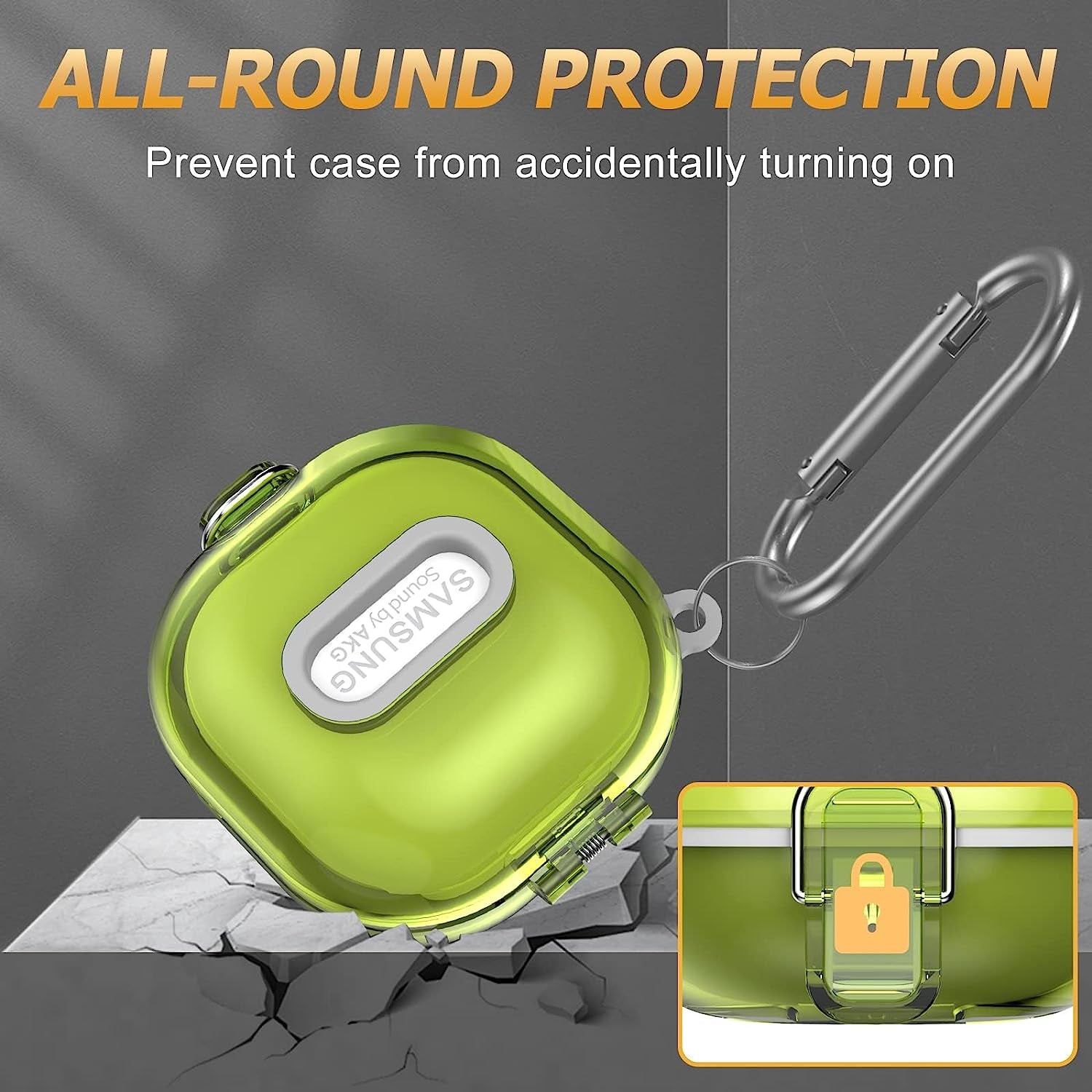 Upgrade Lock Case for Samsung Galaxy Buds2 Pro Case(2022)/Galaxy Buds2 Case(2021)/Galaxy Buds Live Case(2020)/ Galaxy Buds Pro Case(2021),Hard Shell Protective Cover with Lanyard/Keychain-Clear Yellow  AIBEAMER   