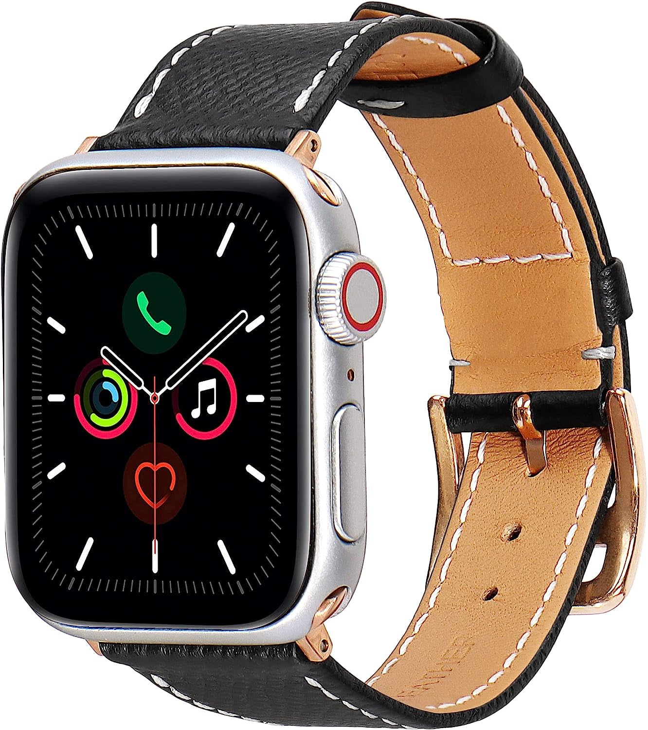 Heyon Women Leather Band Compatible with Apple Watch 38Mm 40Mm 42Mm 44Mm,Genuine Leather Watch Band for Iwatch  Heyon Black Band/Gold Adapter 38mm/40mm 