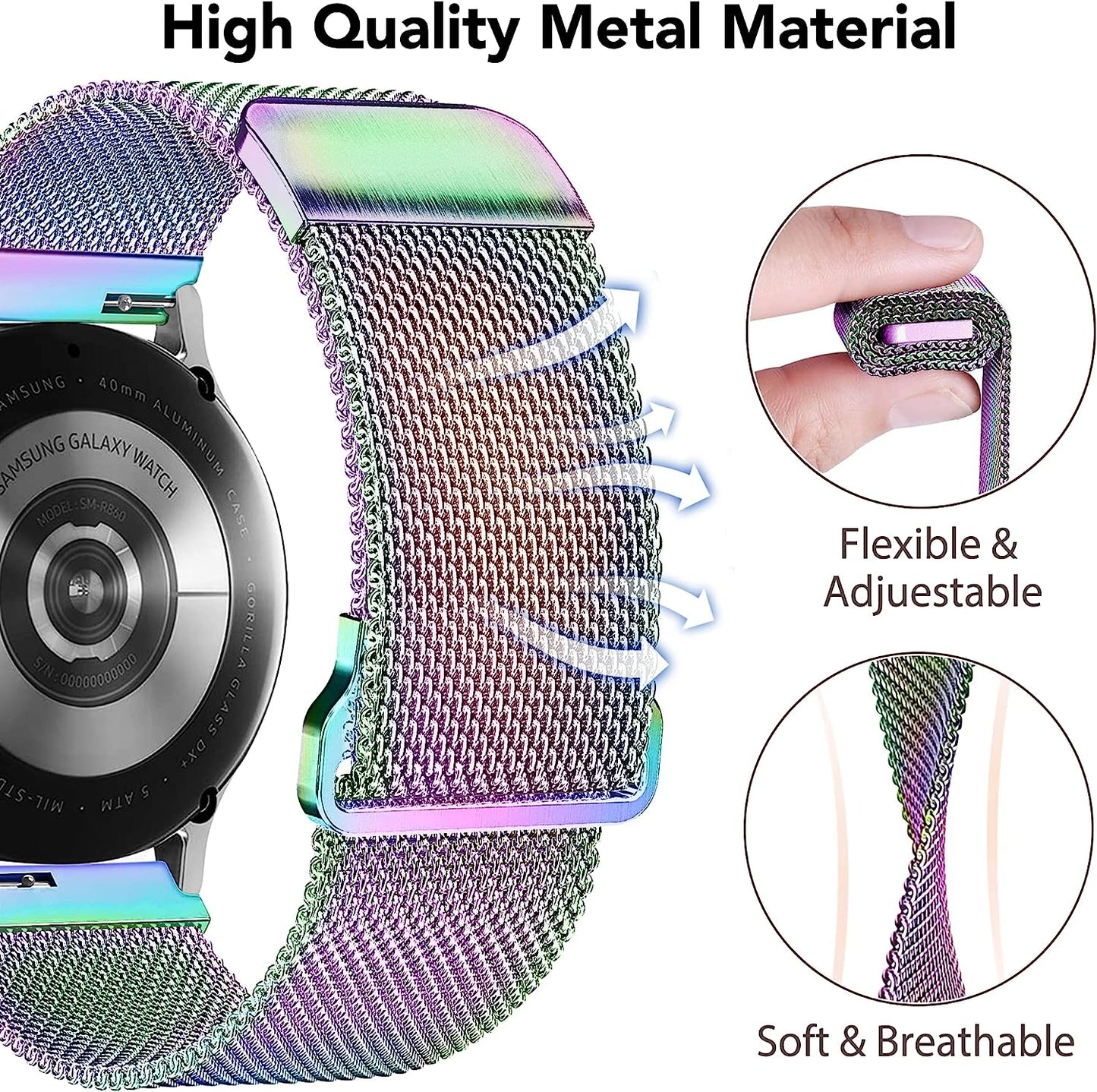 3 Packs Upgrade Double Magnetic Galaxy Watch 5/4 Band, Mesh Loop 20Mm Breathable & Comfortable Band, Compatible with Samsung Watch 5 Band/Galaxy Watch 4 Band/Watch 5 Pro Band/Active 2/ Watch 3 41Mm  YGTIECS   