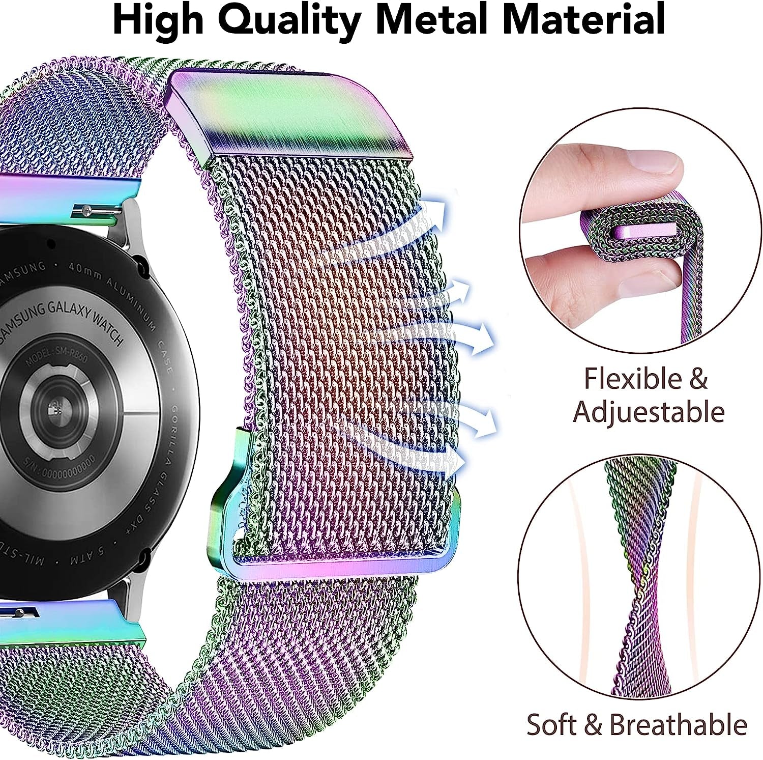 3 Packs Upgrade Double Magnetic Galaxy Watch 5/4 Band, Mesh Loop 20Mm Breathable & Comfortable Band, Compatible with Samsung Watch 5 Band/Galaxy Watch 4 Band/Watch 5 Pro Band/Active 2/ Watch 3 41Mm  YGTIECS   