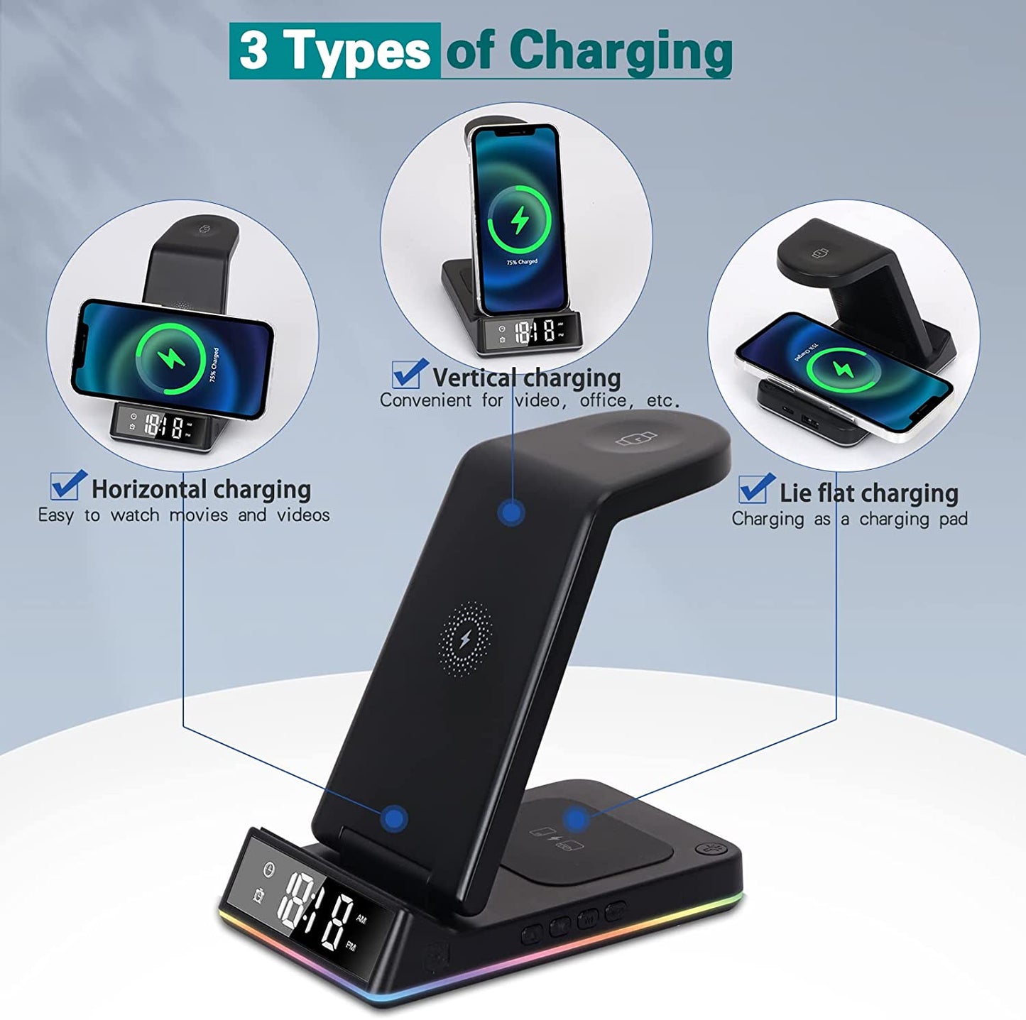 FYY Wireless Charger,5 in 1 Foldable QI Fast Wireless Charging Station Compatible with Iphone 13/12/11 Pro Max/Xs Max/Xr/Xs/X/8/Se,Iwatch Series 7/6/5/4/3/2/Se,Airpods Pro/3/2 - Black  GUANGZHOU WENYI COMMUNICATION EQIPMENT CO.,LTD   