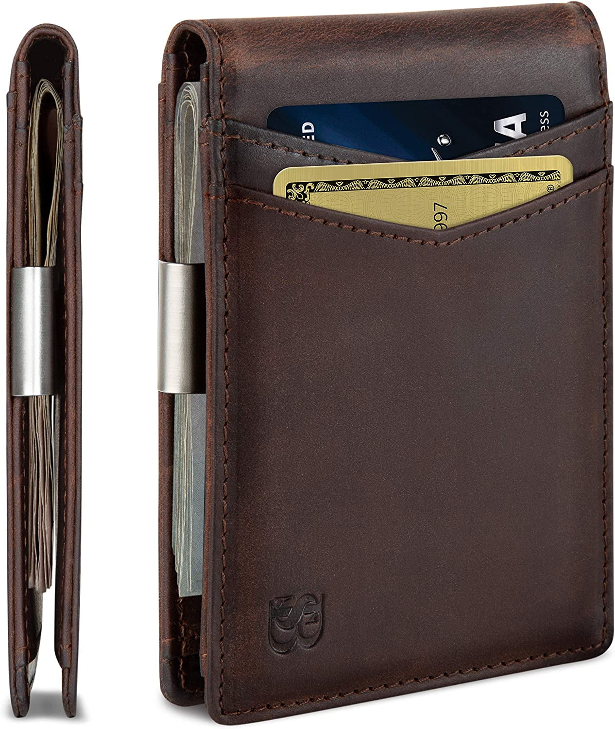 SERMAN BRANDS Money Clip Wallet - Mens Wallets Slim Front Pocket RFID Blocking Card Holder Minimalist Mini Bifold  SERMAN BRANDS Texas Brown  
