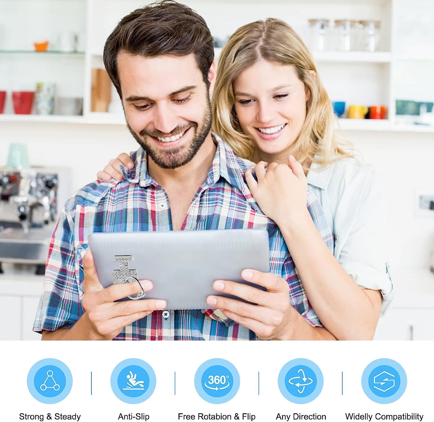 Cell Phone Ring Stand Holder Grip, 360° Cell Phone Ring Holder Stand Finger Kickstand, Cell Phone Ring Grip Holder for Back of Phone, Cell Phone Ring Grip Stand Silver Black Rose Gold  Mheijo   