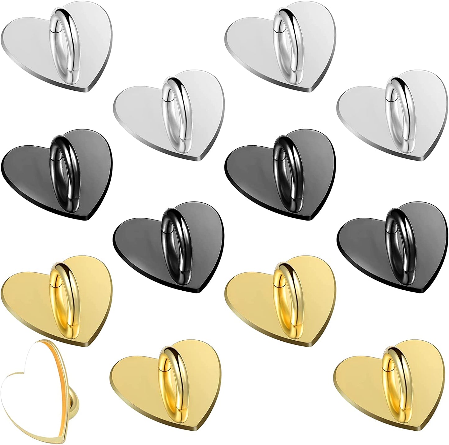 12 Pcs Cell Phone Charm Hook Finger Rings Adhesive Phone Finger Grip Loop Stand Metal Phone Charm Rings Sticky Heart Ring Phone Holder Heart Phone Ring for Cell Phone Tablet DIY Accessories, 3 Colors  Konohan   