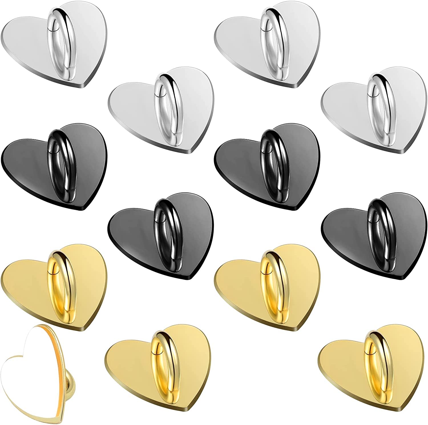 12 Pcs Cell Phone Charm Hook Finger Rings Adhesive Phone Finger Grip Loop Stand Metal Phone Charm Rings Sticky Heart Ring Phone Holder Heart Phone Ring for Cell Phone Tablet DIY Accessories, 3 Colors  Konohan   