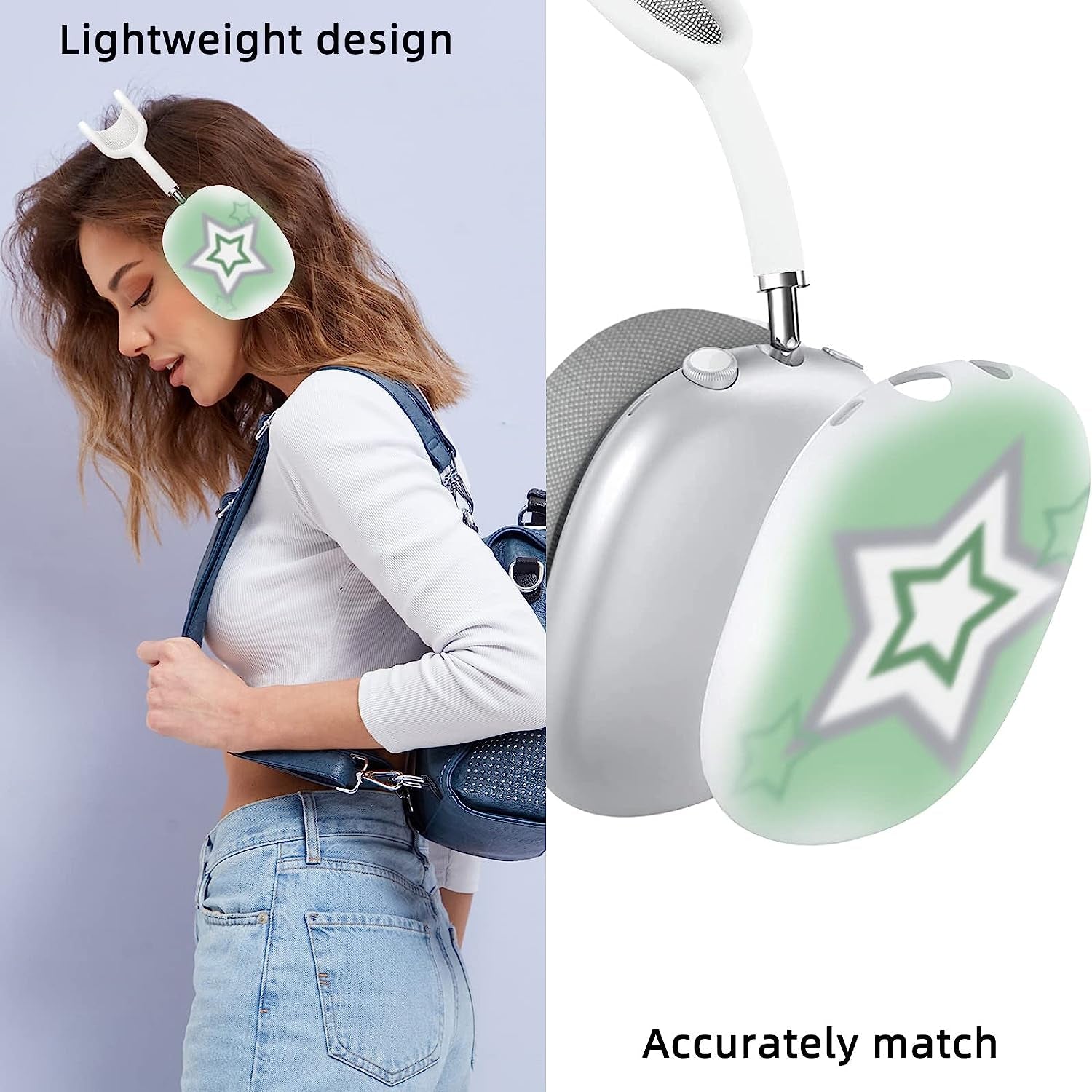 AIIEKZ Case Cover for Airpods Max，Soft Silicone Anti-Scratch Ear Cups Case with Colorful Star Pattern for Apple Airpods Max Headphones (Green)  AIIEKZ   