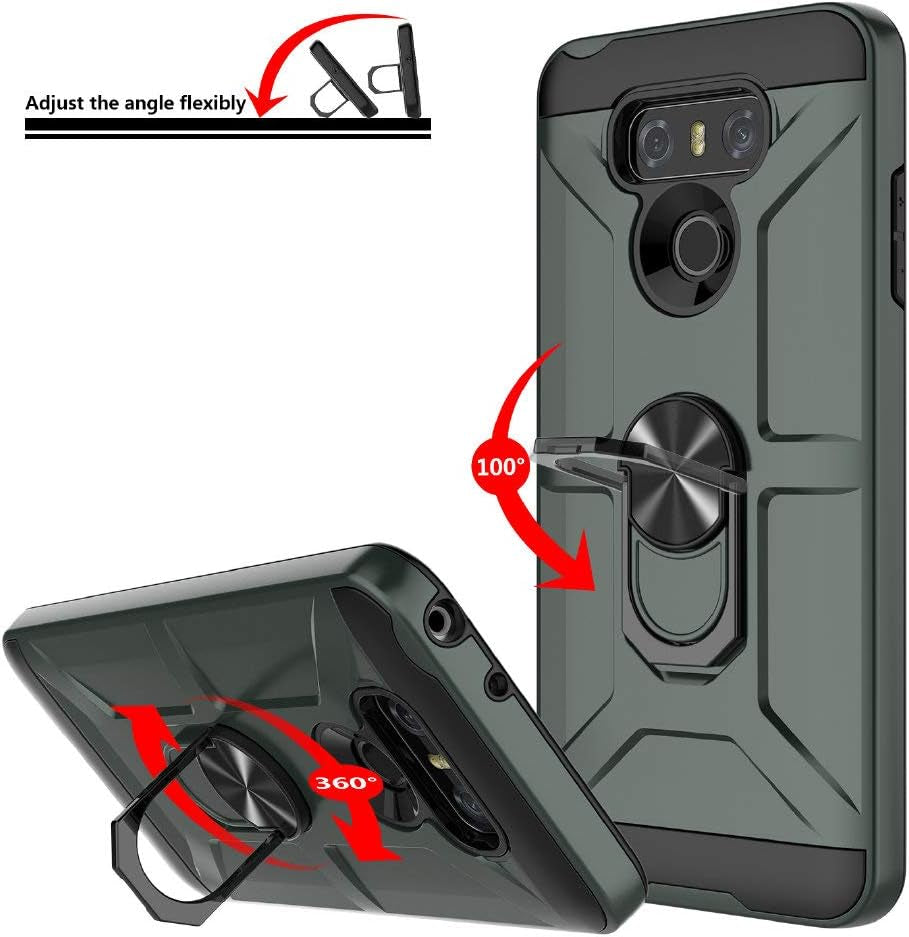 Jeylly Case for LG G6 with Tempered Glass Screen Protector, 360 Rotating Ring Kickstand Holder [Work with Magnetic Car Mount] Armor Defender Shockproof Case for LG G6 2017,Midnight Green  Jeylly   