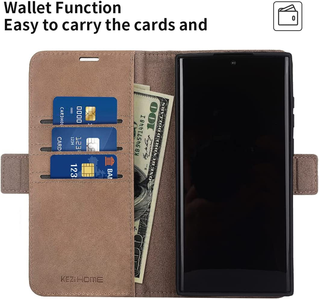 Kezihome Galaxy S22 Ultra Case, Genuine Leather [RFID Blocking] Samsung S22 Ultra 5G Wallet Case Card Slot Flip Magnetic Stand Phone Cover Compatible with Samsung Galaxy S22 Ultra (2022) (Gray/Brown)  Shenzhen Jiemeisi Tchnology Co.,LTD   