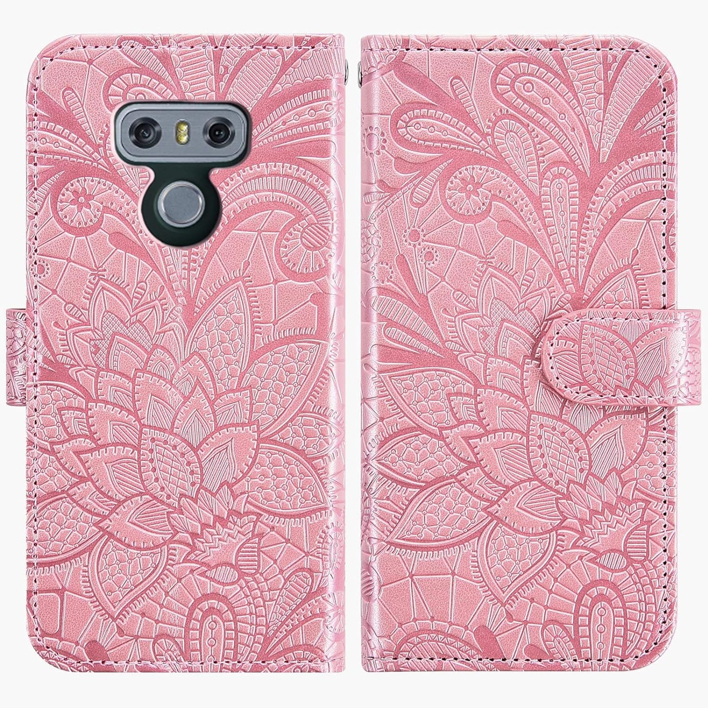 Asuwish Compatible with LG G6 Case and Tempered Glass Screen Protector Cover Cell Accessories Card Holder Lace Wallet Phone Cases for LGG6 Thinq LG6 Thin Q G 6 plus G6+ 6G VS988 H872 Women Rose Gold  Asuwish   