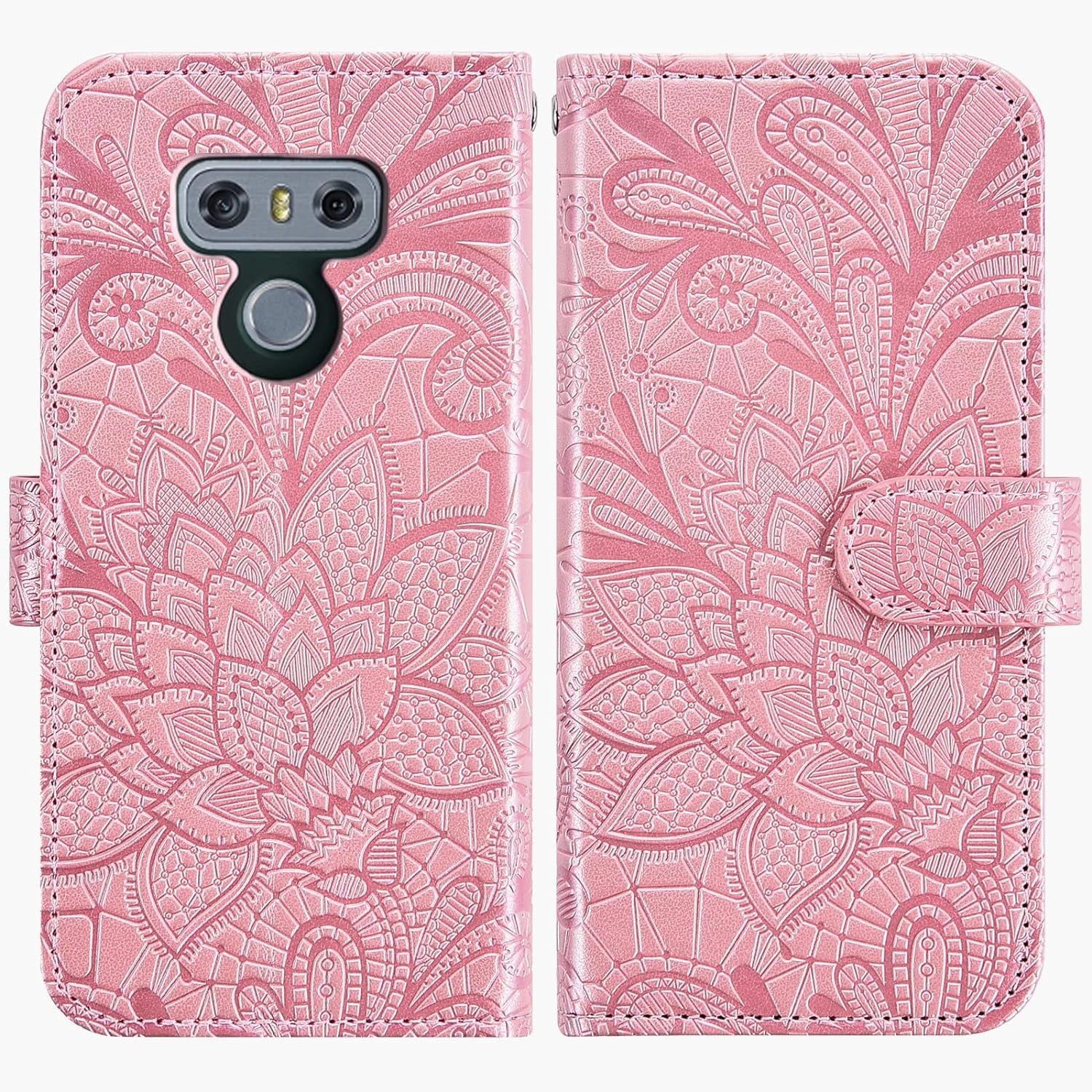 Asuwish Compatible with LG G6 Case and Tempered Glass Screen Protector Cover Cell Accessories Card Holder Lace Wallet Phone Cases for LGG6 Thinq LG6 Thin Q G 6 plus G6+ 6G VS988 H872 Women Rose Gold  Asuwish   
