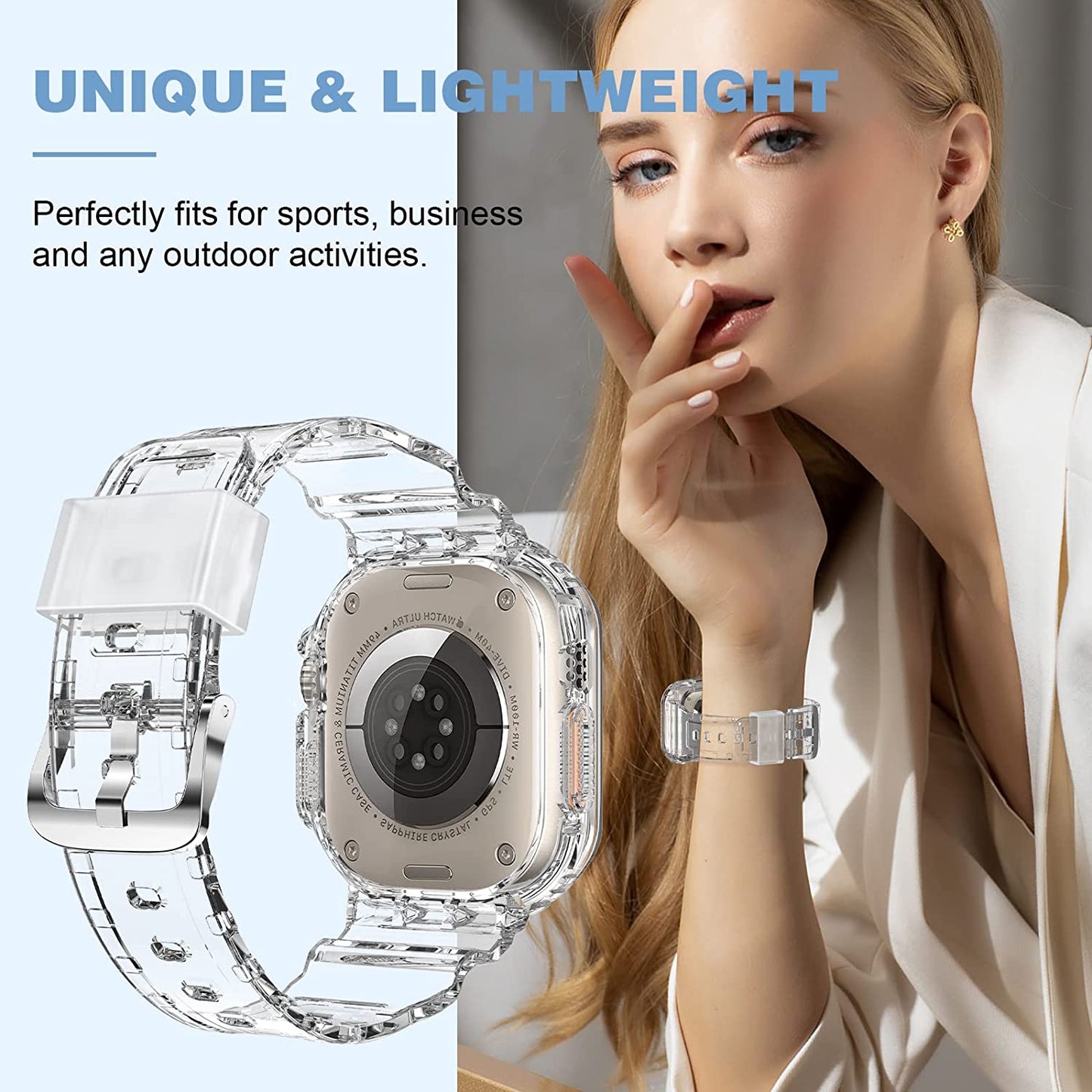 XYF Compatible for Crystal Clear Apple Watch Bands, 45Mm 44Mm 42Mm 41Mm 40Mm 38Mm 49Mm with Bumper Case for Men Women Jelly Sport Case and Band for Iwatch Ultra Series 8 7 SE/6 5 4 3 2 1  XYF   