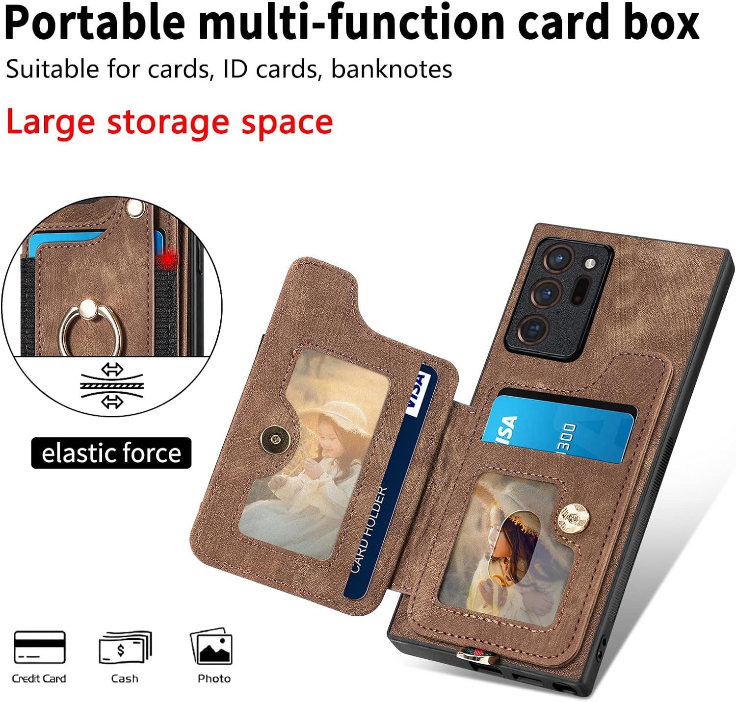 Phone Case for Samsung Galaxy Note 20 Ultra 5G Wallet Cover with Screen Protector and Wrist Strap RFID Card Holder Ring Stand Note20 plus Notes 20Ultra Note20+ U + 20+ Twenty Not S20 Women Men Brown  Asuwish   