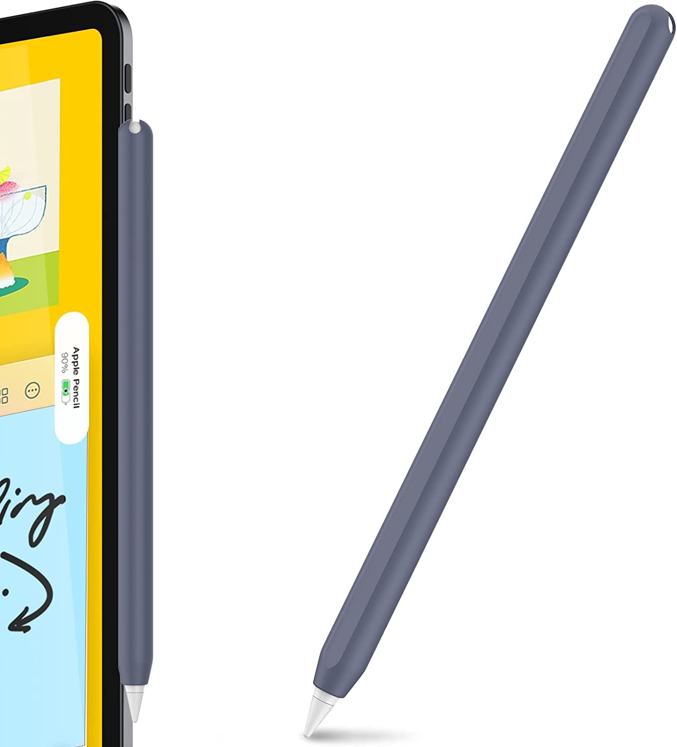 Ahastyle Ultra Thin Case Silicone Skin Cover Compatible with Apple Pencil 2Nd Generation, Ipad Pro 11 12.9 Inch-2 Pack (Light Blue & Pink)  AHASTYLE Midnight Blue  