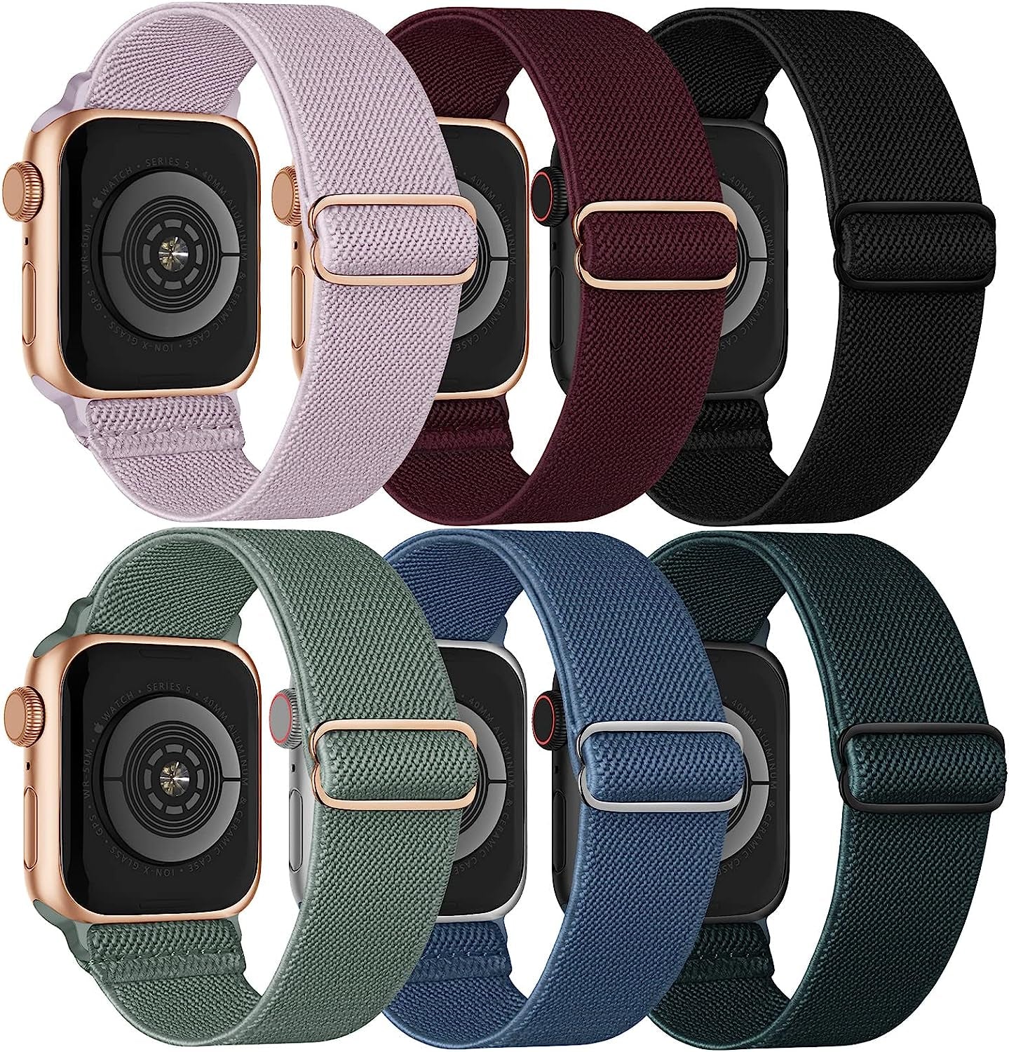 Stretchy Solo Loop Compatible with Apple Watch Band 38Mm 40Mm 41Mm 42Mm 44Mm 45Mm 49Mm Iwatch Series8/7/6/5/4/3/2/1/Se/Ultra  Recoppa Black/Wine/DeepGreen/Blue/LavenderGrey/Cactus 38MM/40MM/41MM 