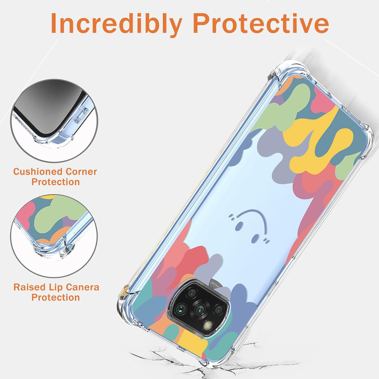 DFTCVBN Case for Xiaomi Poco X3/Poco X3 Pro Case, Poco X3 NFC Case with Screen Protector Clear Rainbow Colorful Oil Painting Smiley Shockproof TPU Phone Cover for Xiaomi Poco X3 Pro Doodle Smile  DFTCVBN   
