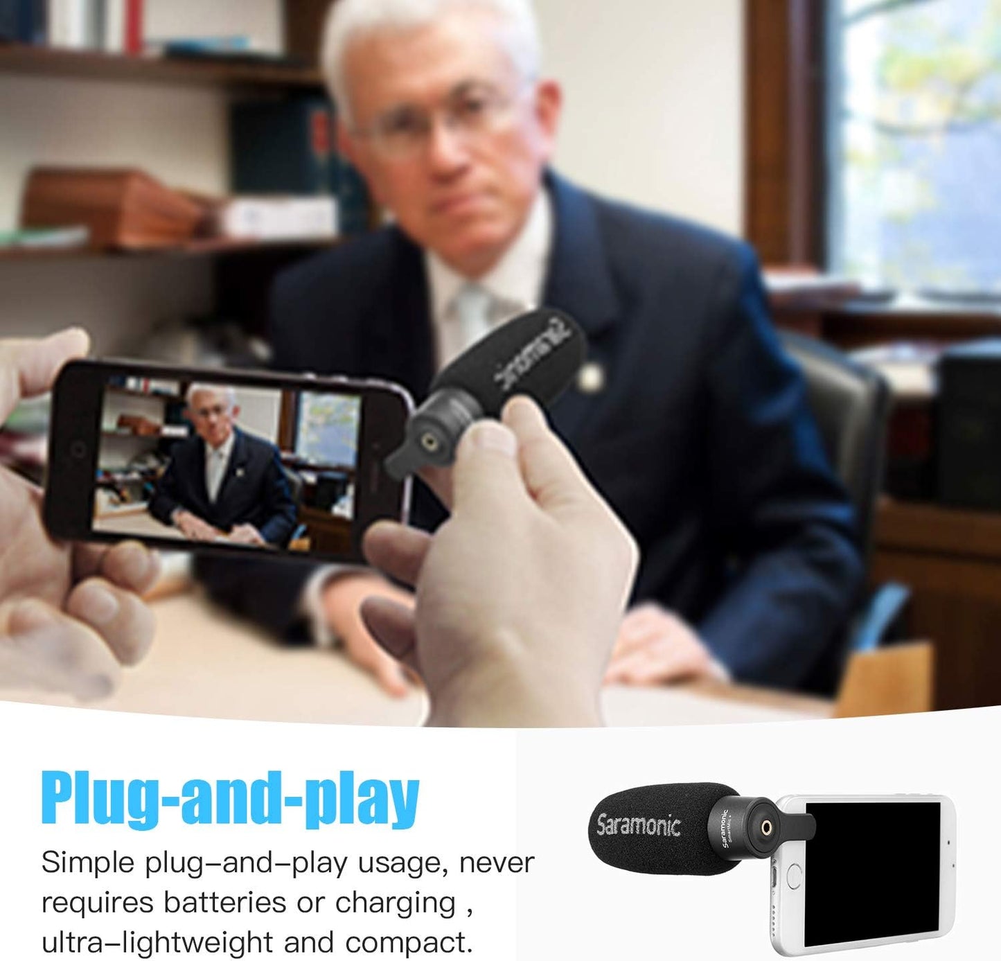 Saramonic Plug&Play 3.5Mm TRRS Mini Shotgun Microphone for Smartphone, Android Iphone Mic for Youyube Vlog Interview Studio Video Recording  Saramonic   